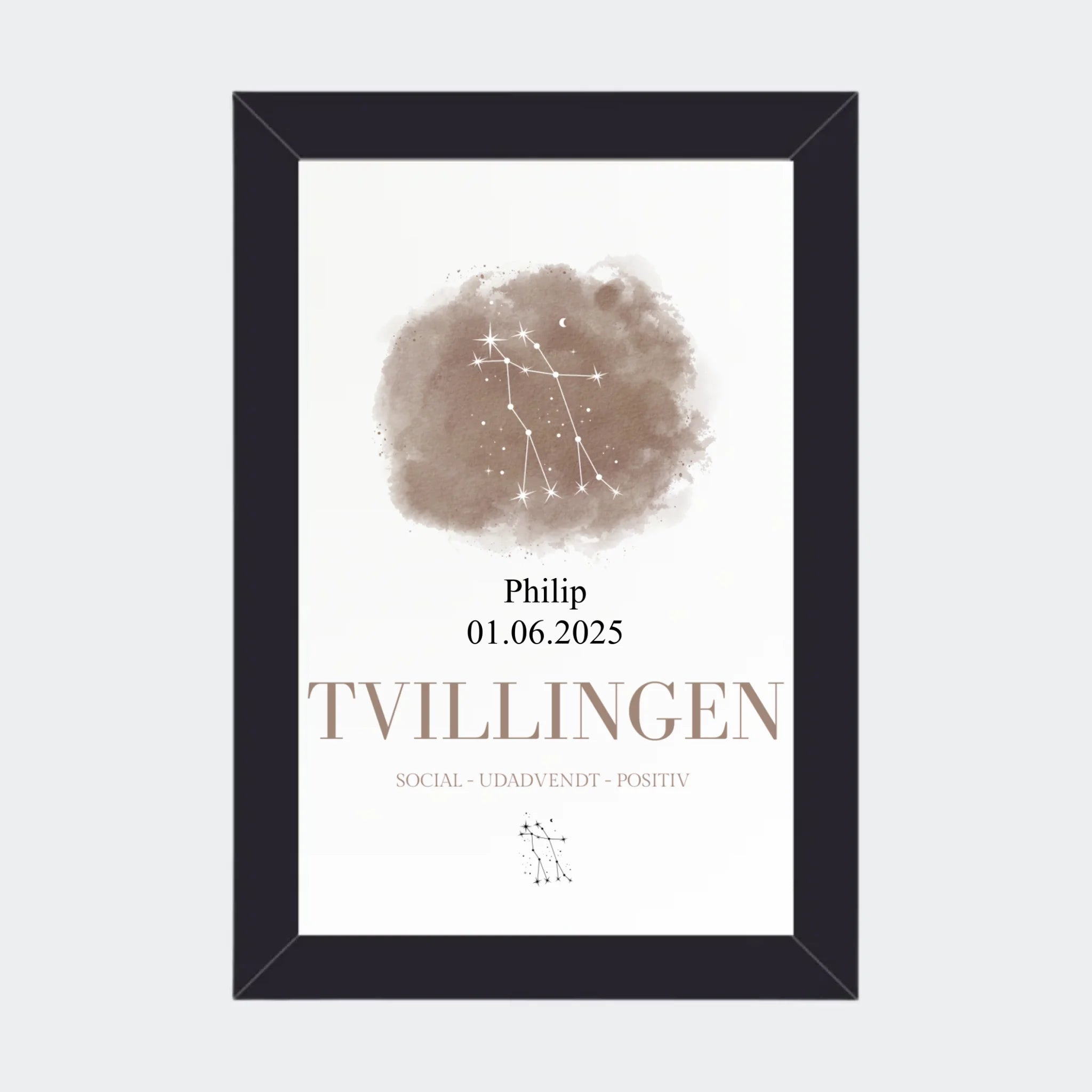 Stjernetegnsplakat – Tvillingen, 10 × 15 med sort ramme