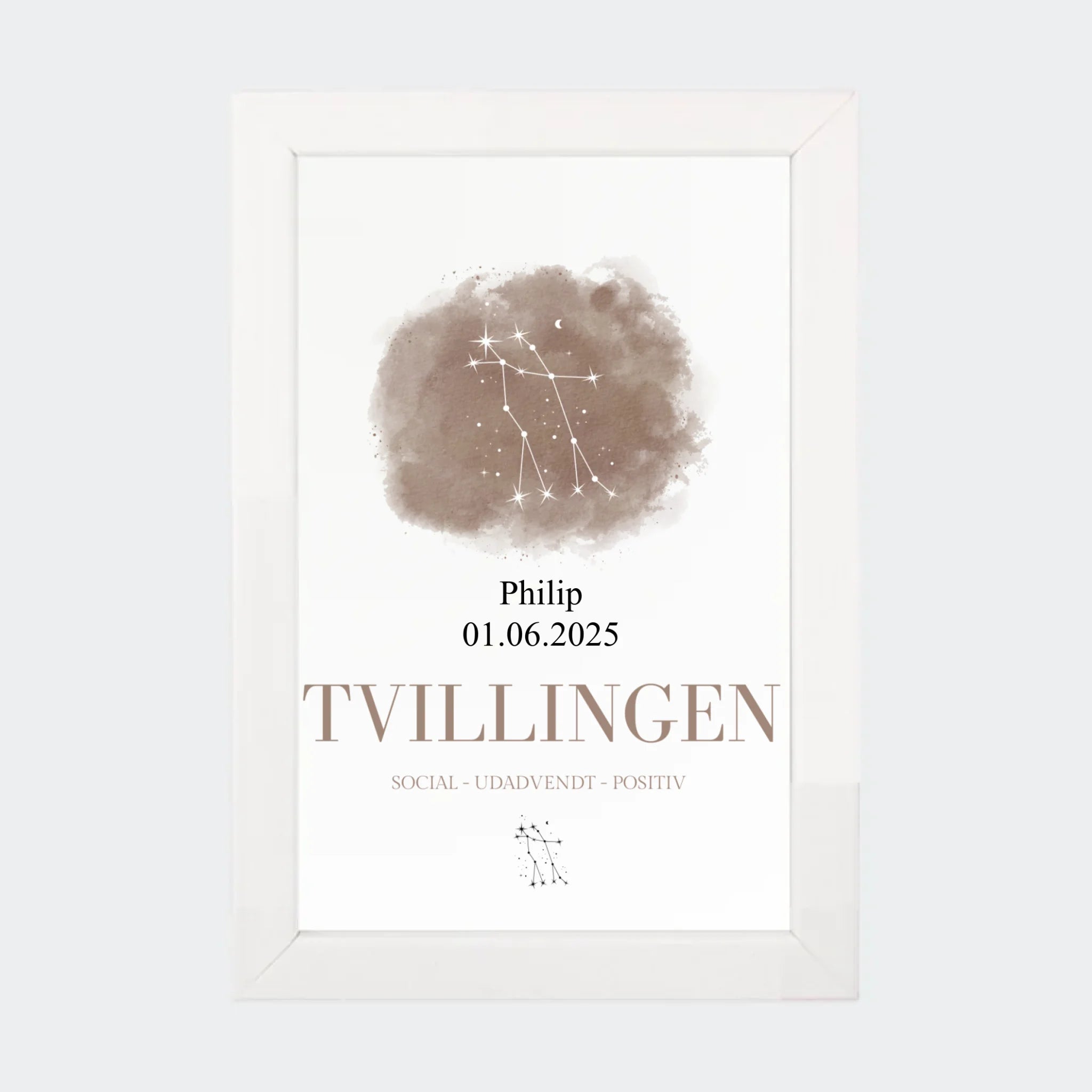 Stjernetegnsplakat – Tvillingen, 10 × 15 med hvid ramme