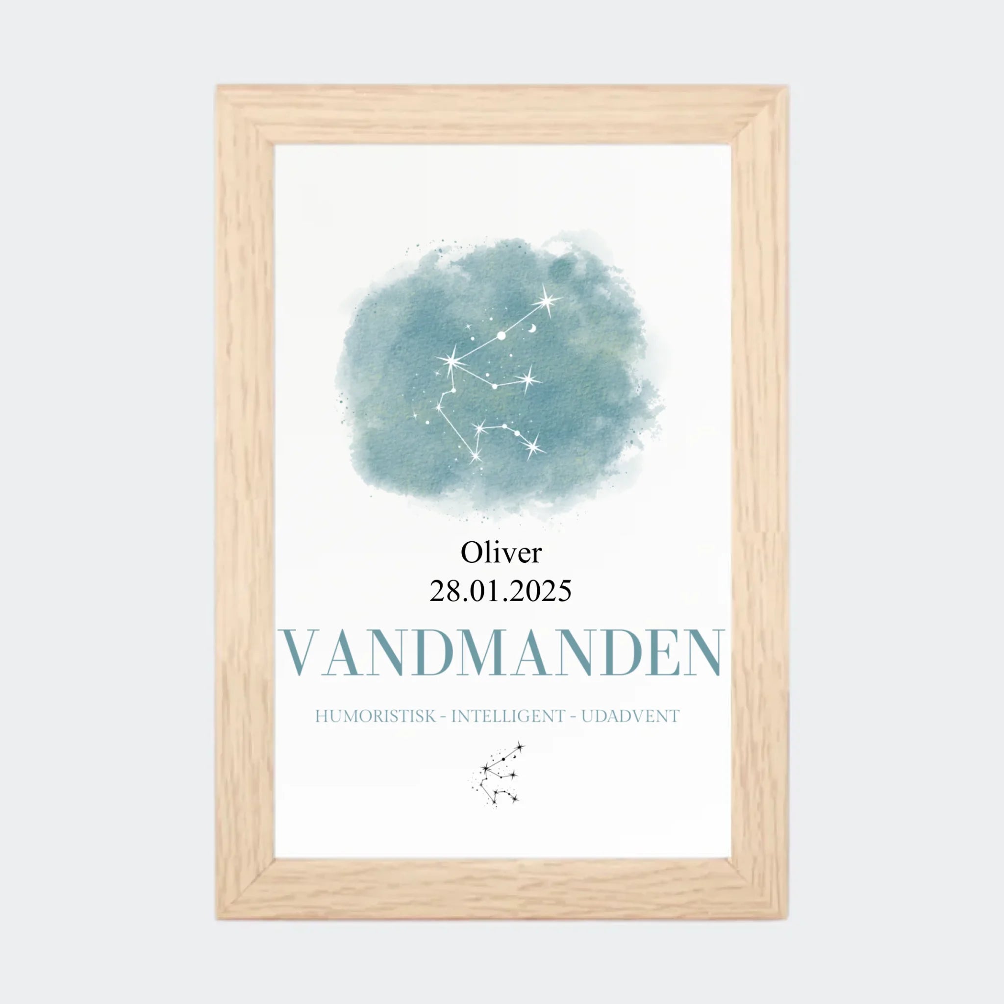 Stjernetegnsplakat – Vandmanden, 10 × 15 med naturfarvet ramme