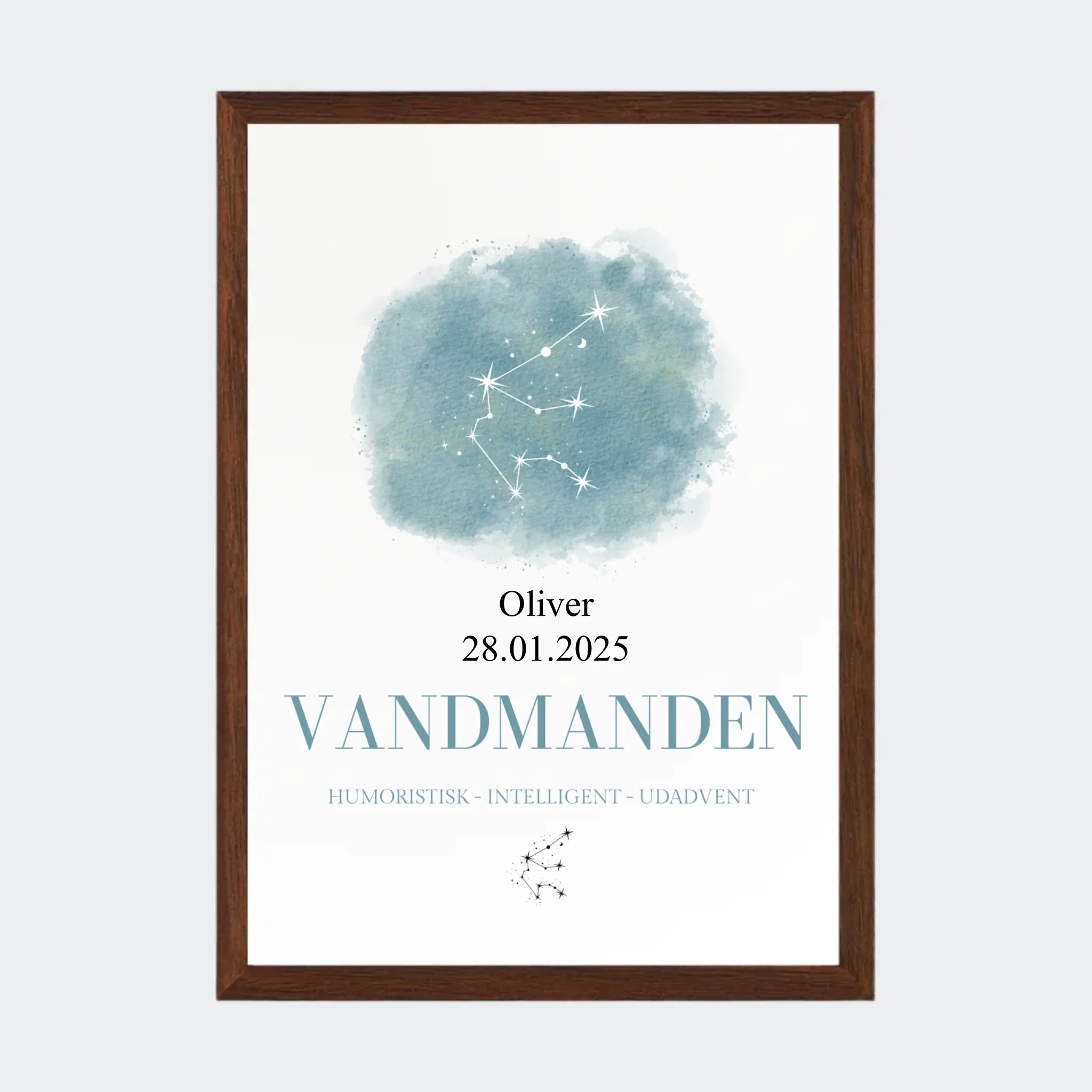 Stjernetegnsplakat – Vandmanden, A4 med ramme i mørk eg