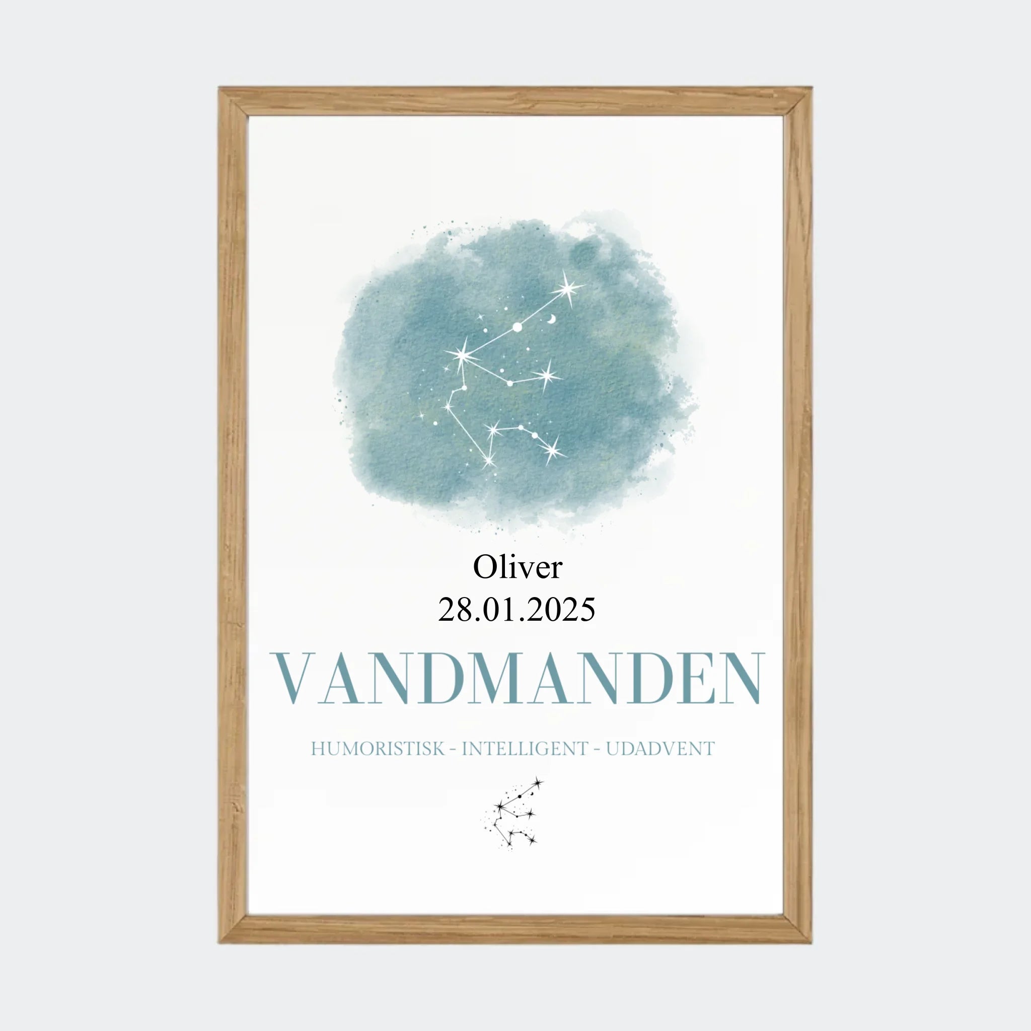 Stjernetegnsplakat – Vandmanden, A4 med ramme i massiv eg