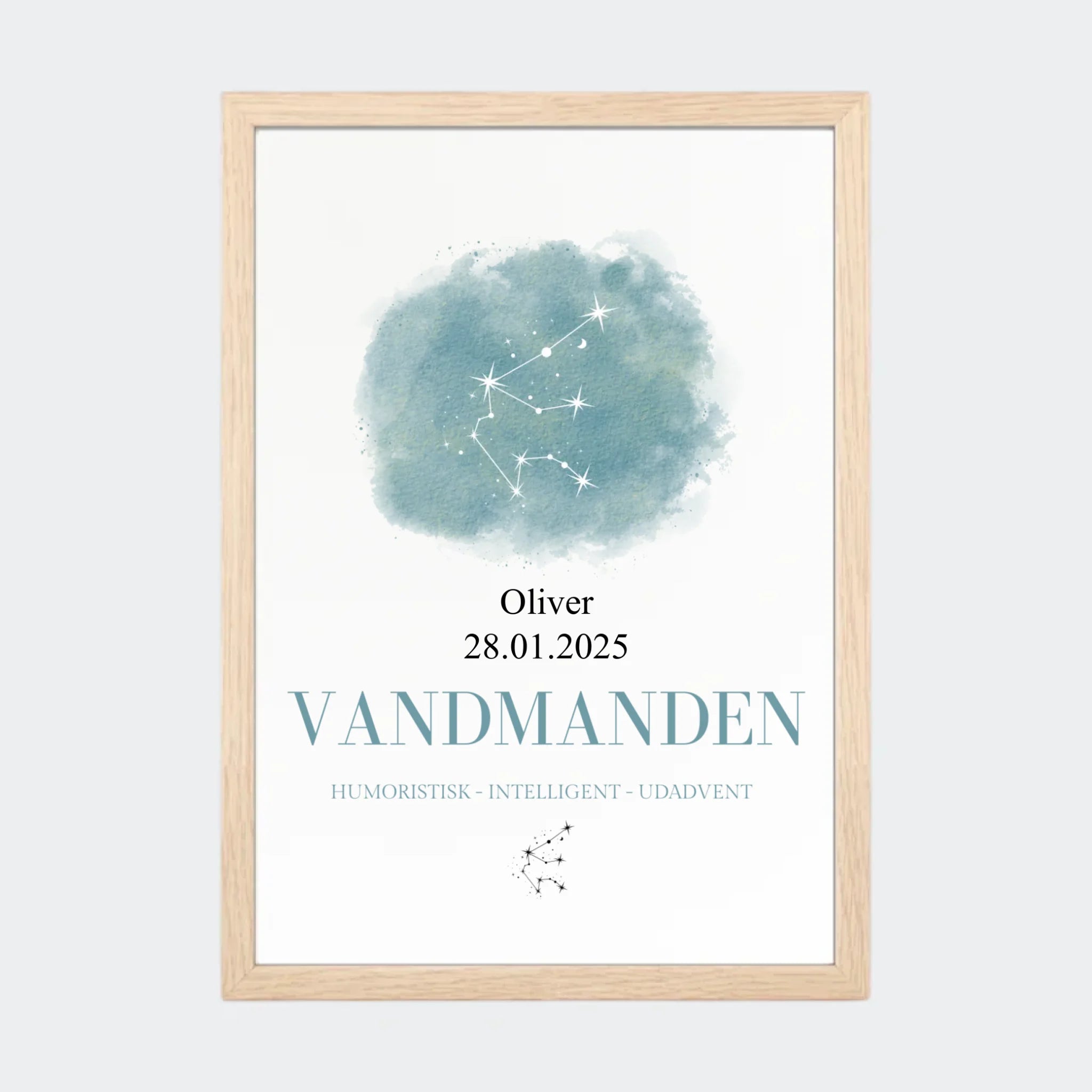Stjernetegnsplakat – Vandmanden, A4 med naturfarvet ramme