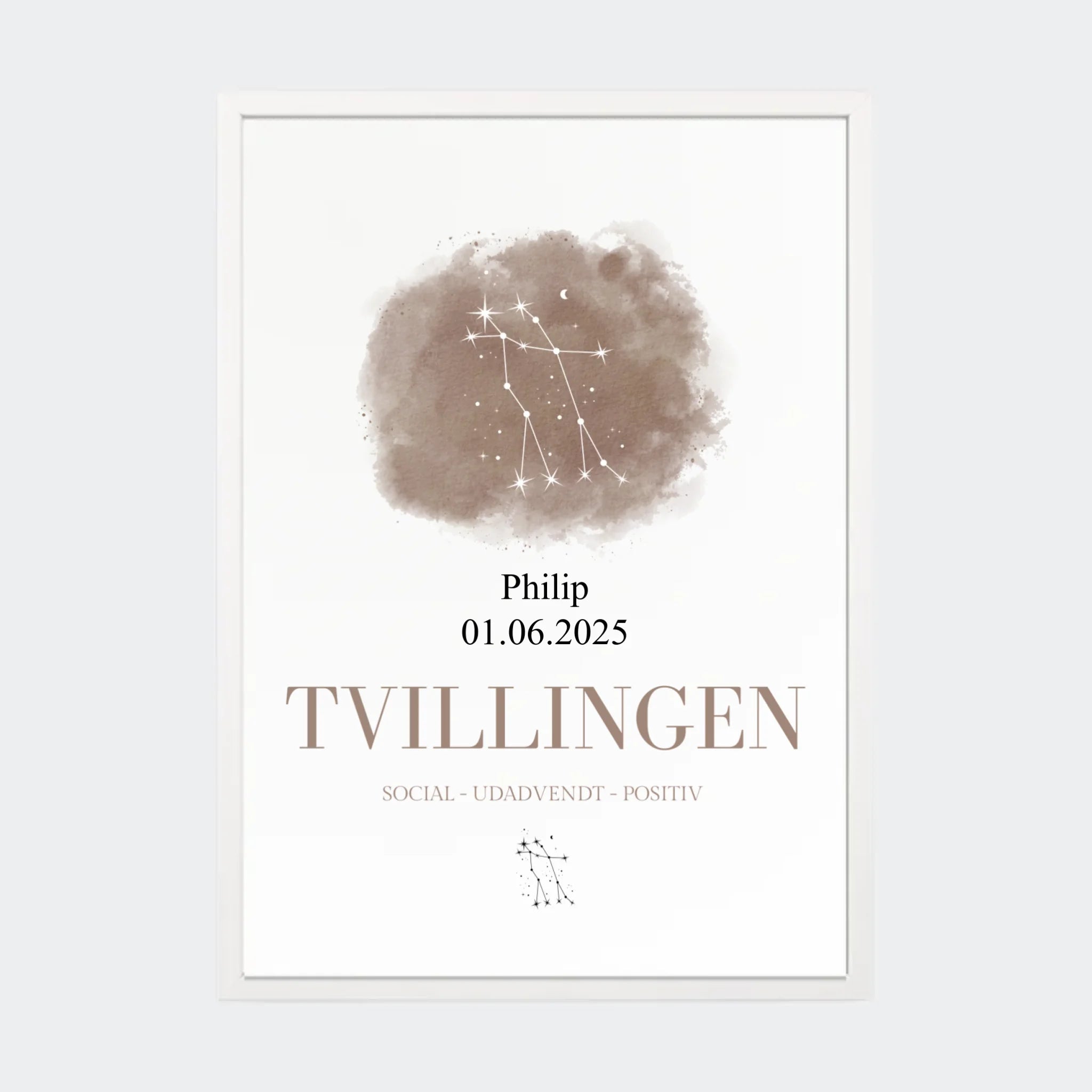 Stjernetegnsplakat – Tvillingen, A3 med hvid ramme