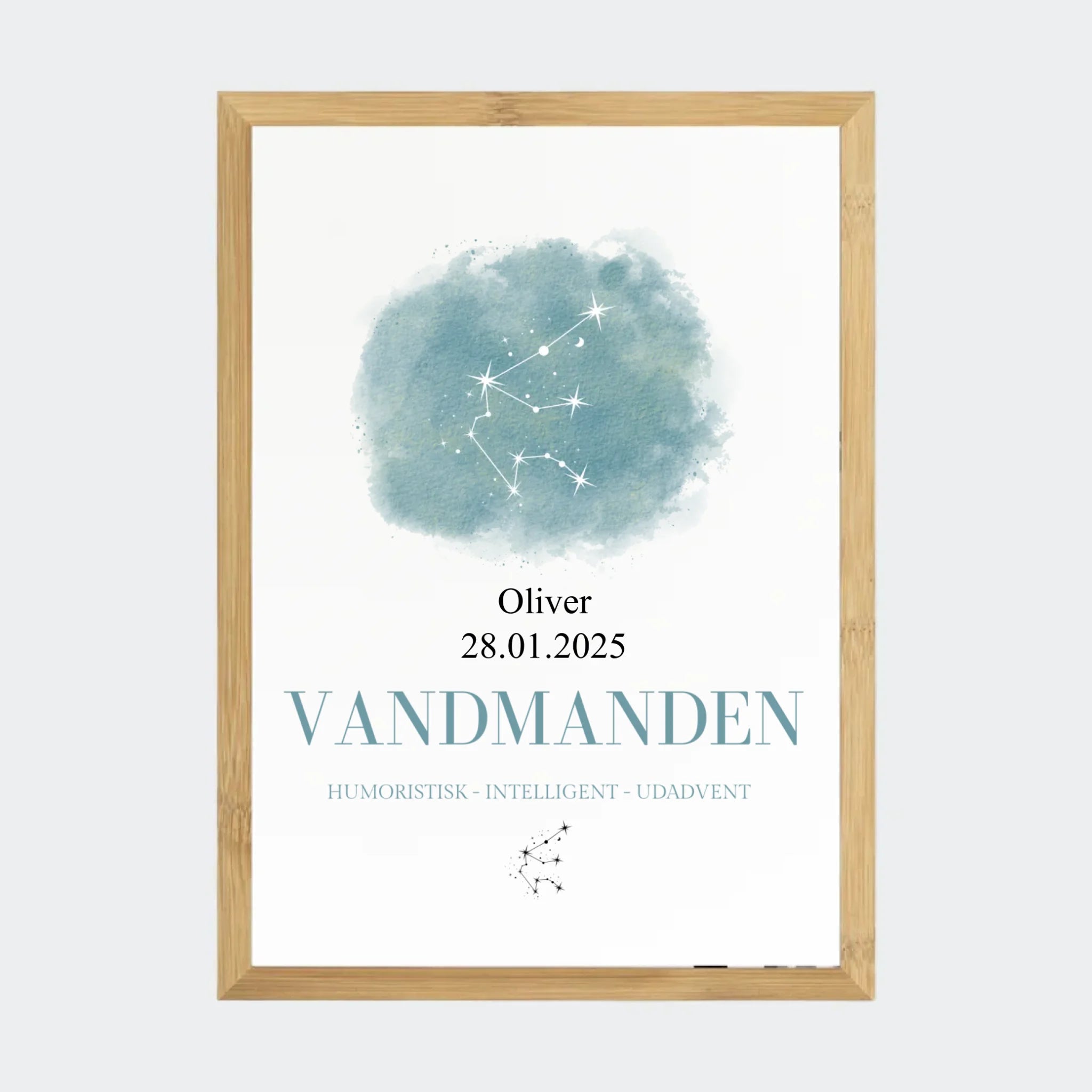 Stjernetegnsplakat – Vandmanden, A3 med ramme i bambus