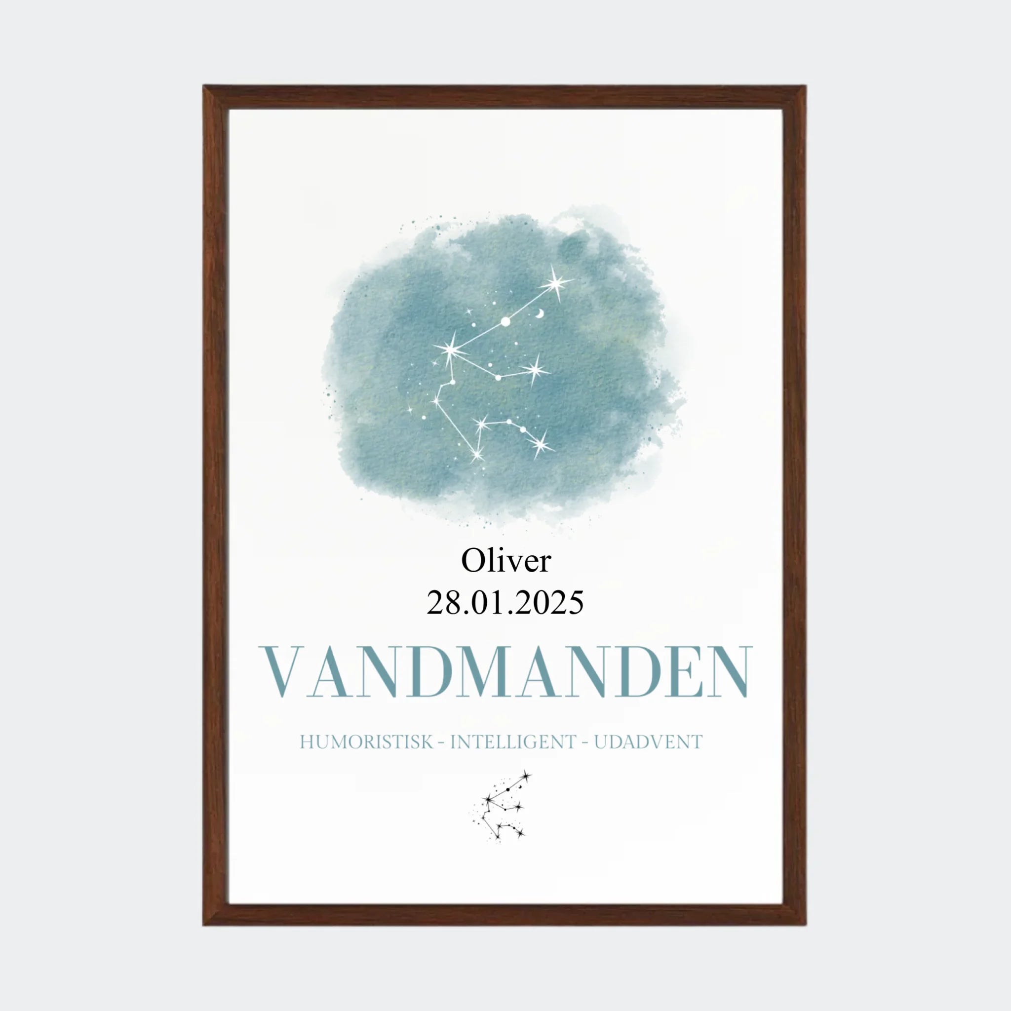 Stjernetegnsplakat – Vandmanden, A3 med ramme i mørk eg