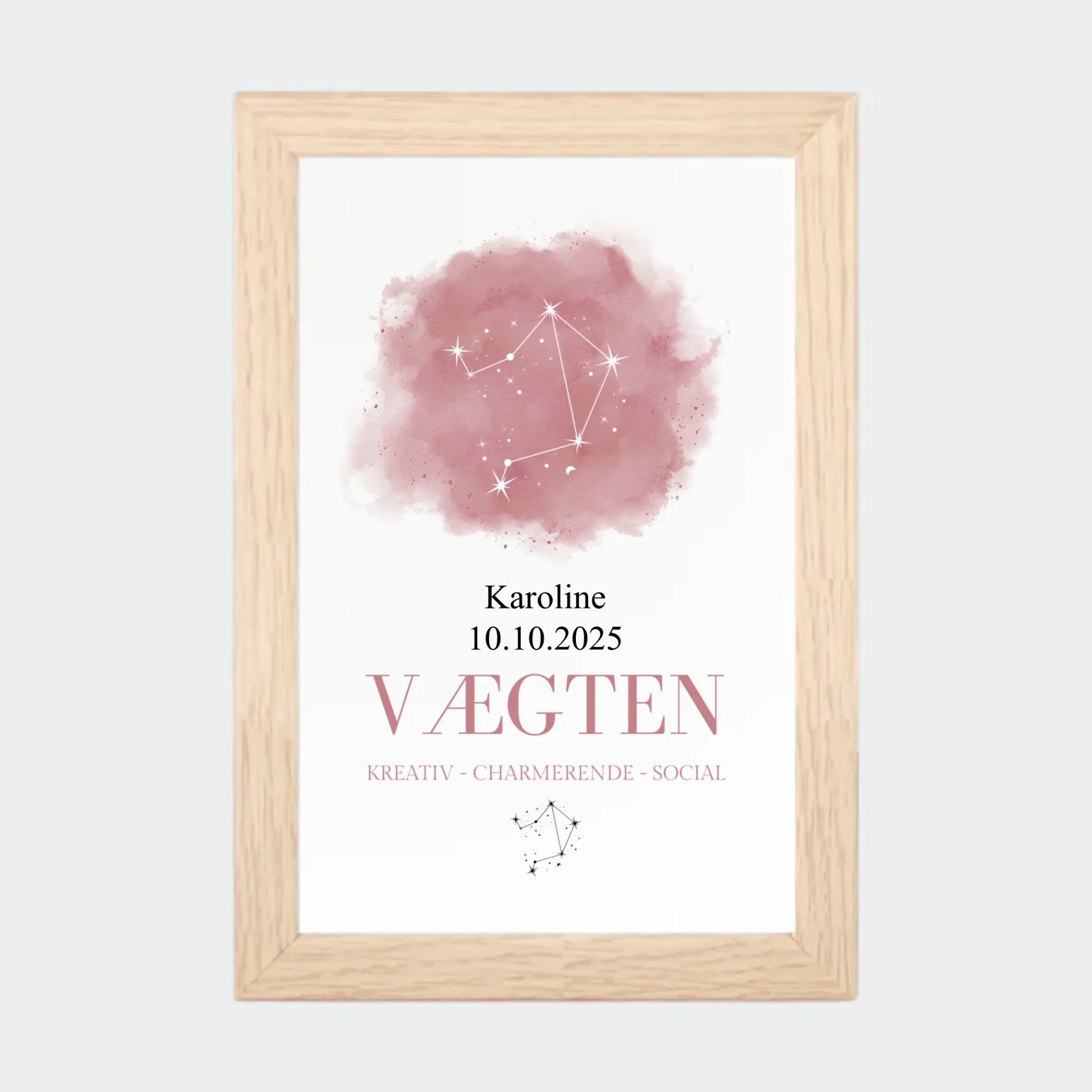 Stjernetegnsplakat – Vægten, 10 × 15 med naturfarvet ramme