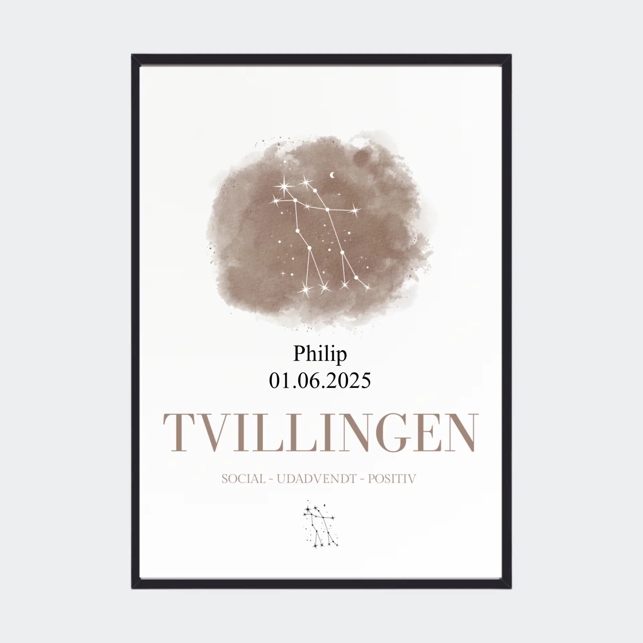 Stjernetegnsplakat – Tvillingen, A2 med sort ramme