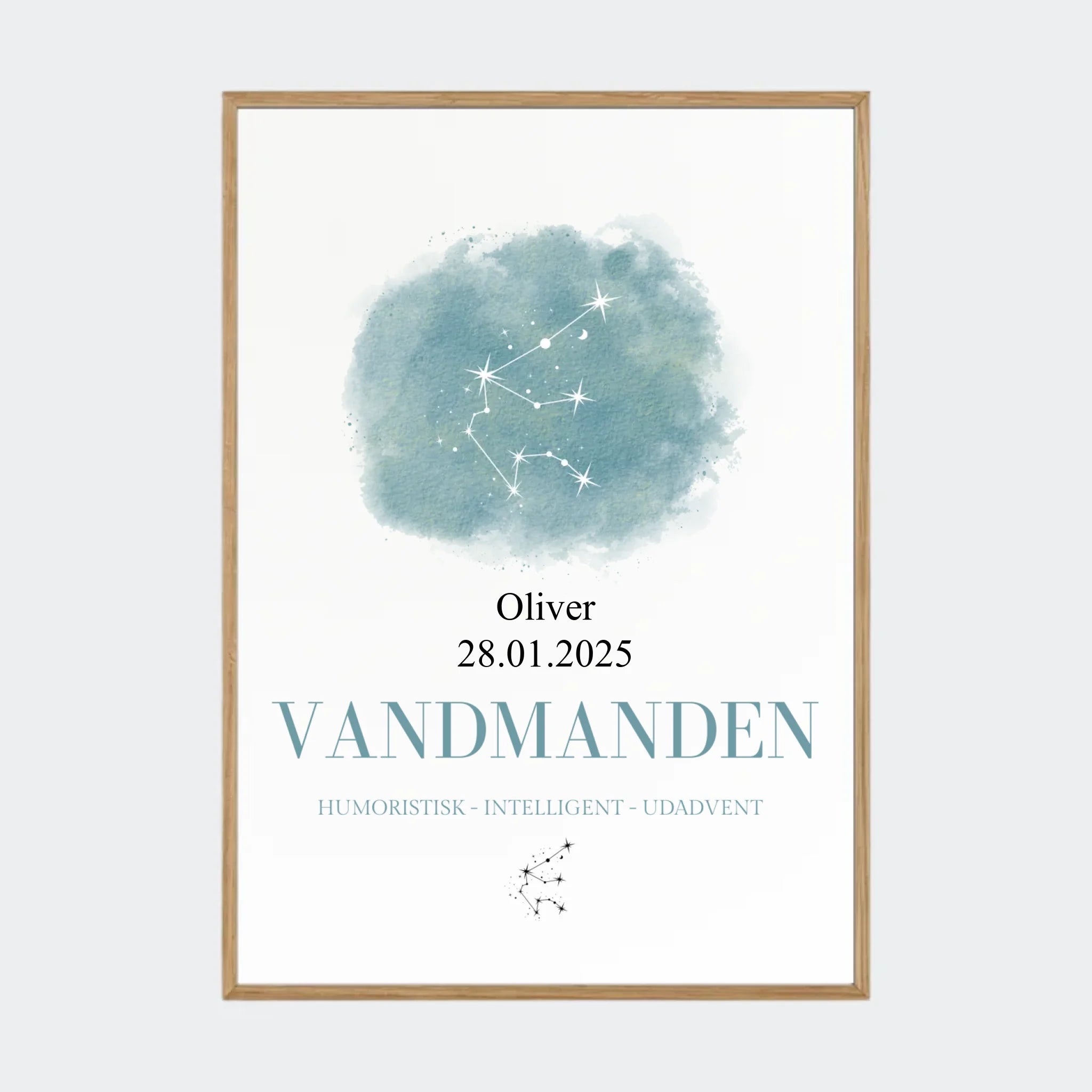 Stjernetegnsplakat – Vandmanden, A2 med ramme i massiv eg