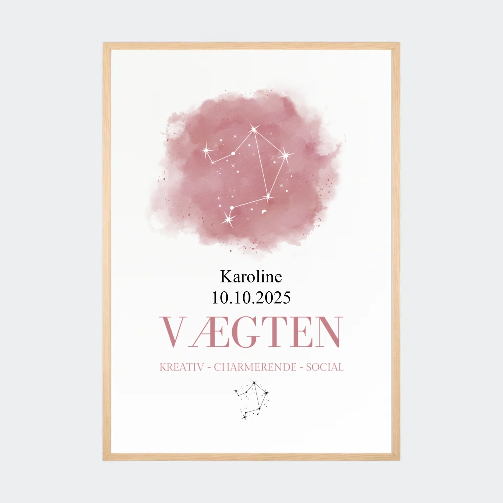 Stjernetegnsplakat – Vægten, A2 med naturfarvet ramme