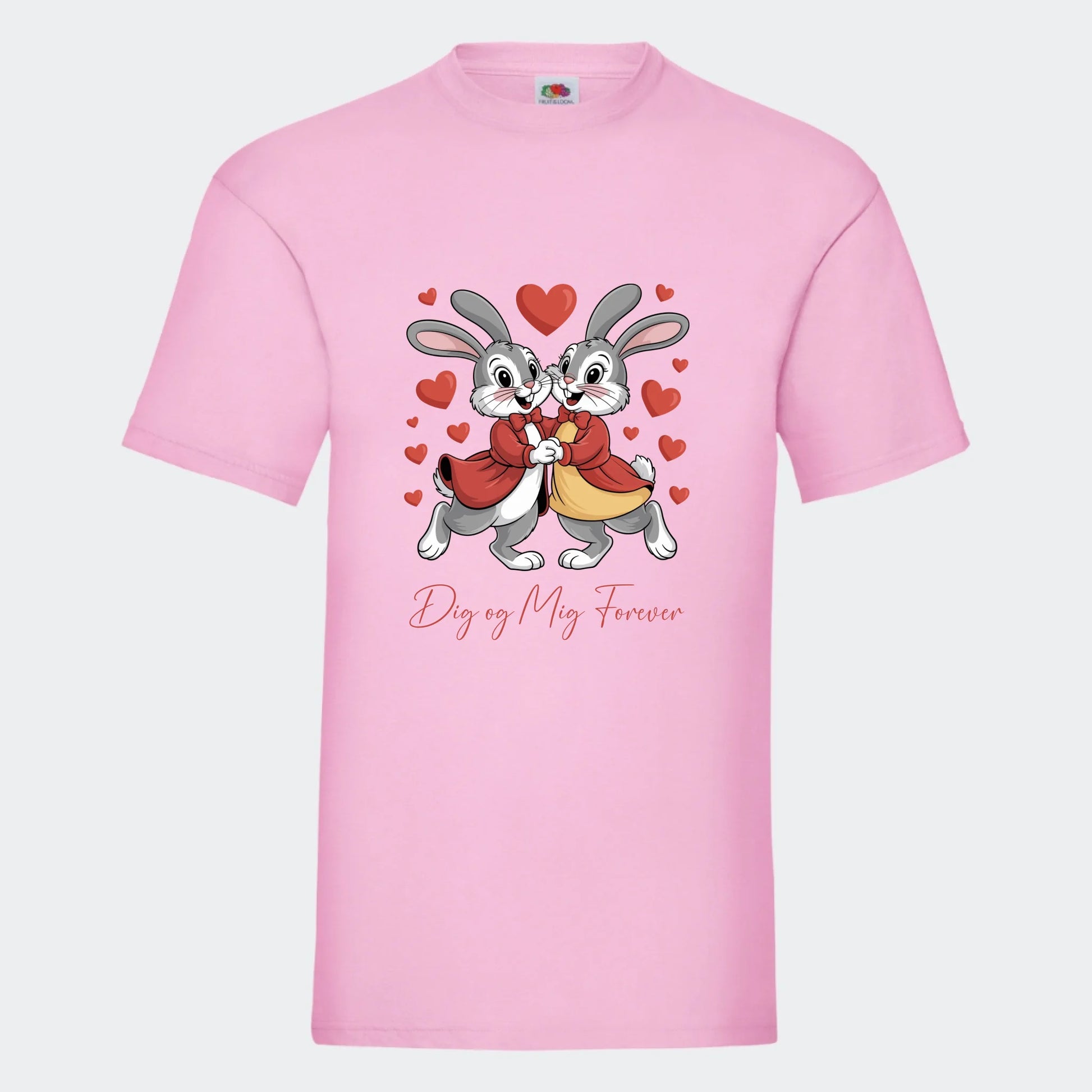 Vælg dit valentines T-shirt motiv Customizer TeeInBlue Print på front Lyserød Small