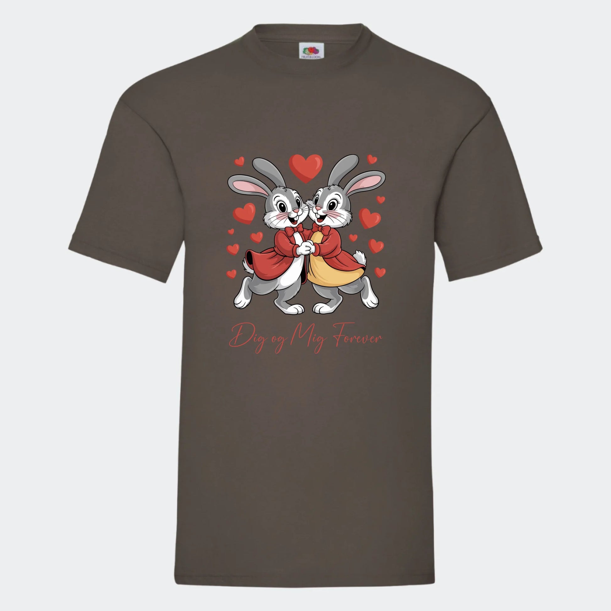 Vælg dit valentines T-shirt motiv Customizer TeeInBlue Print på front Mørkebrun Small