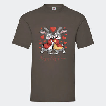 Vælg dit valentines T-shirt motiv Customizer TeeInBlue Print på front Mørkebrun Small