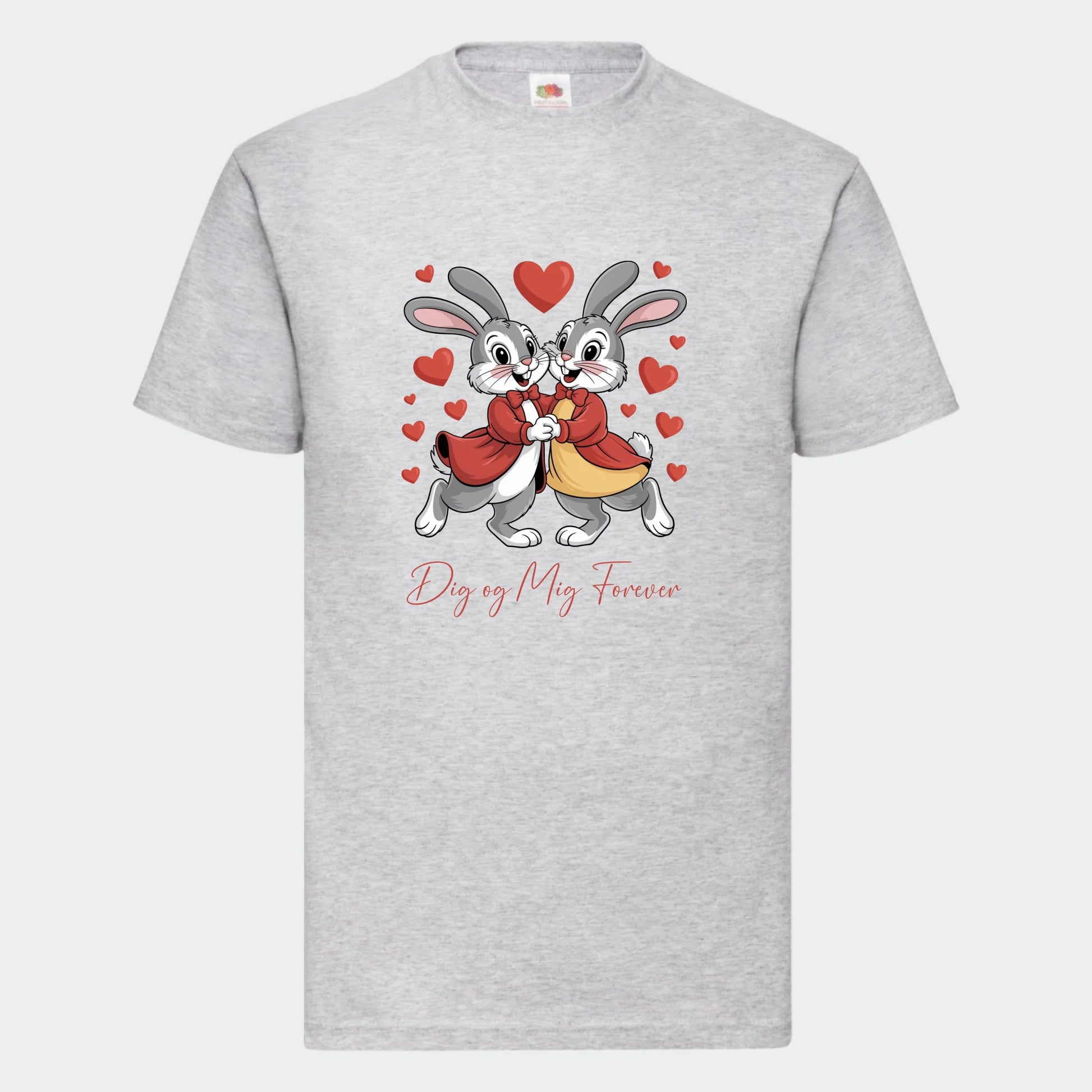 Vælg dit valentines T-shirt motiv Customizer TeeInBlue Print på front Lysegrå Small