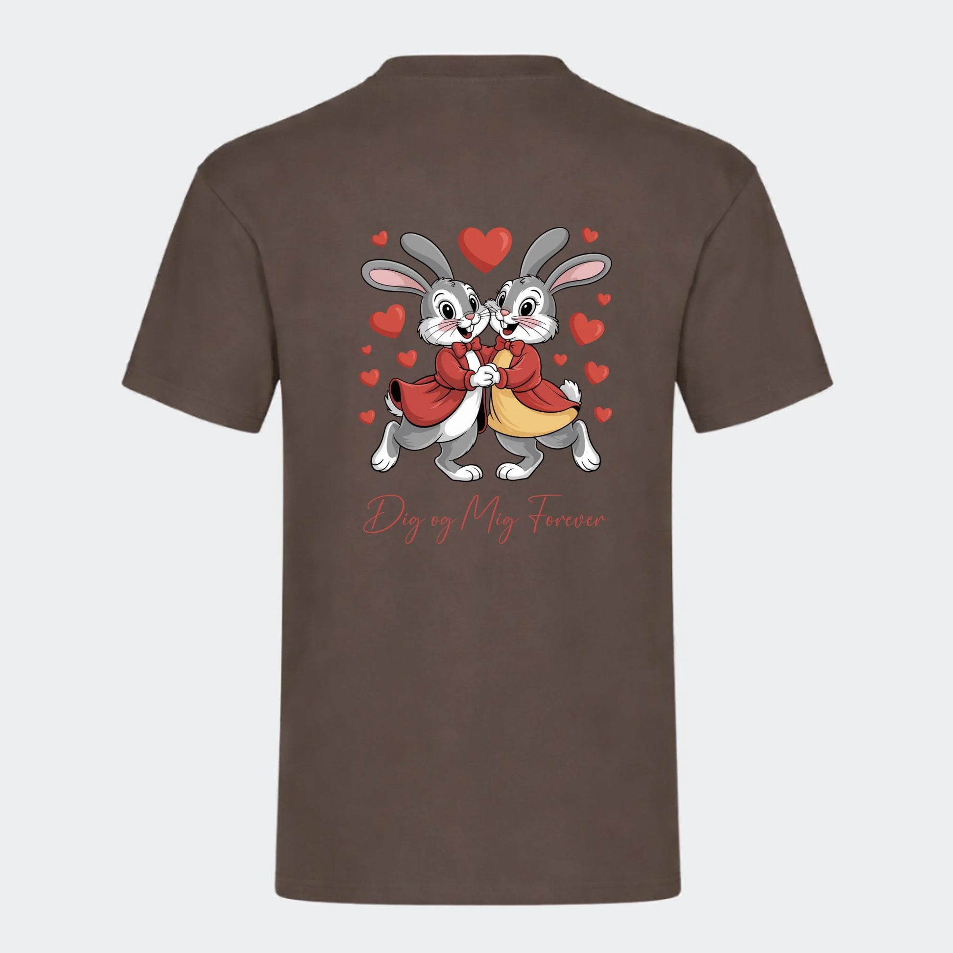 Vælg dit valentines T-shirt motiv Customizer TeeInBlue Print på ryg Mørkebrun Small