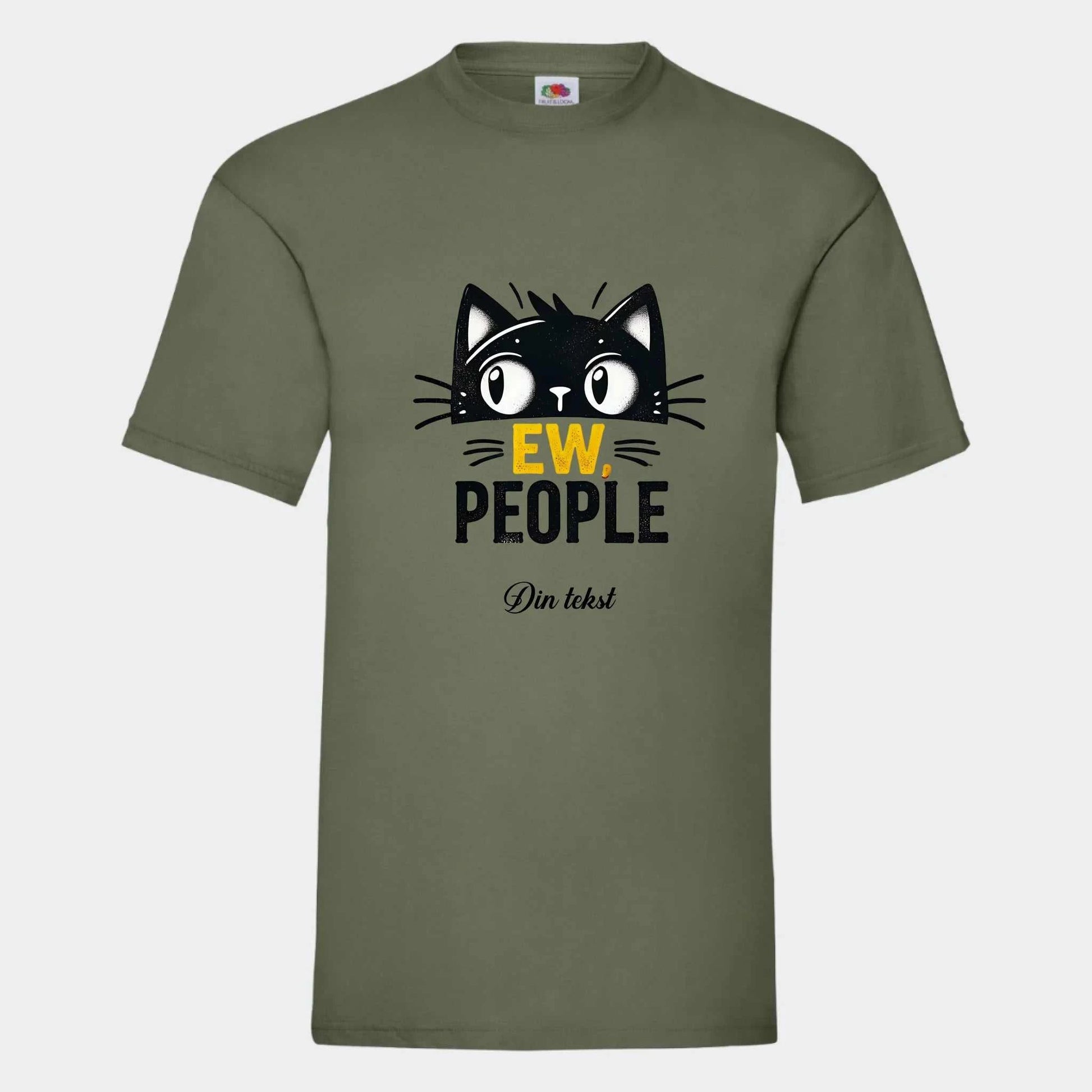 T-shirt med sjove katte Customizer TeeInBlue Print på front Oliven Small