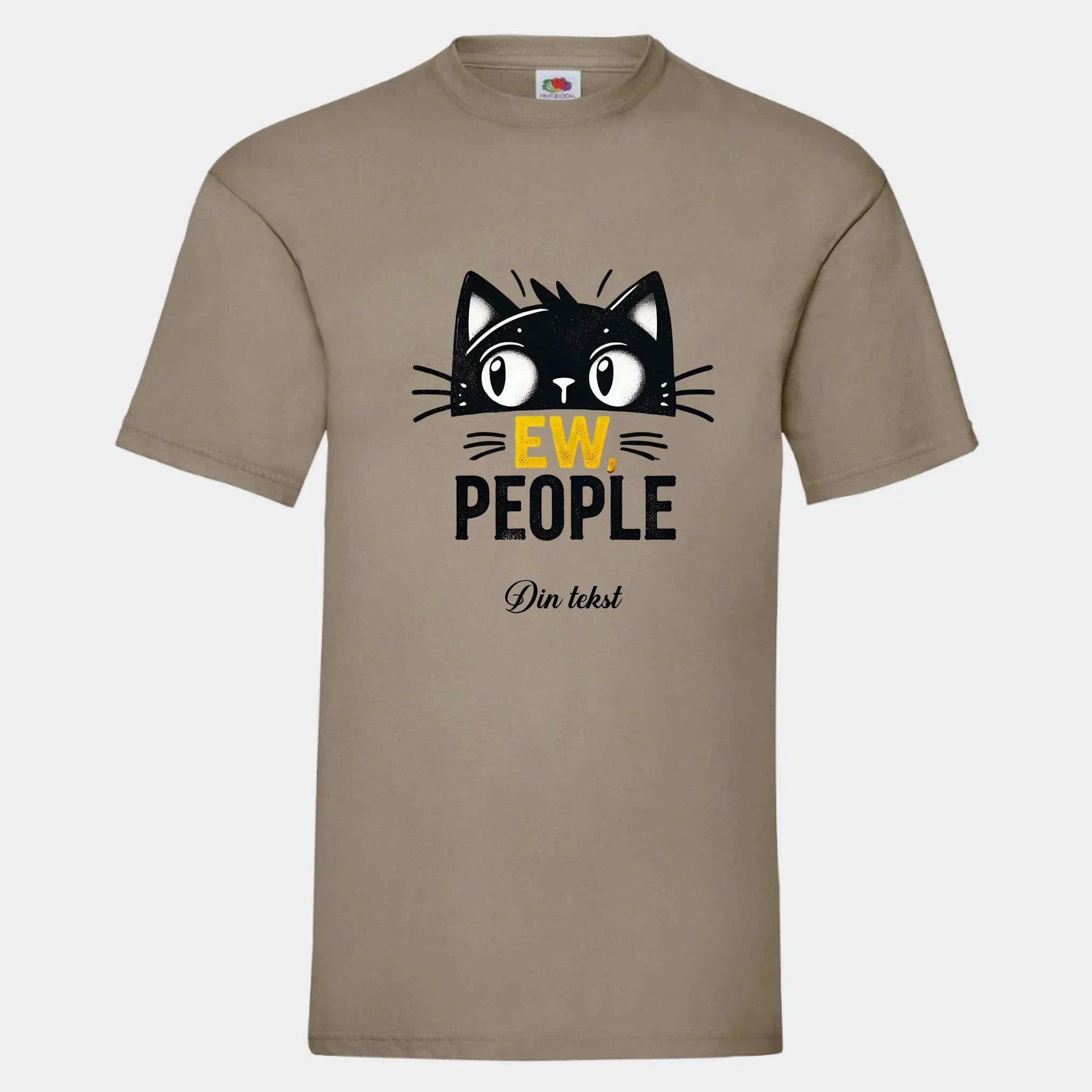 T-shirt med sjove katte Customizer TeeInBlue Print på front Khaki Small