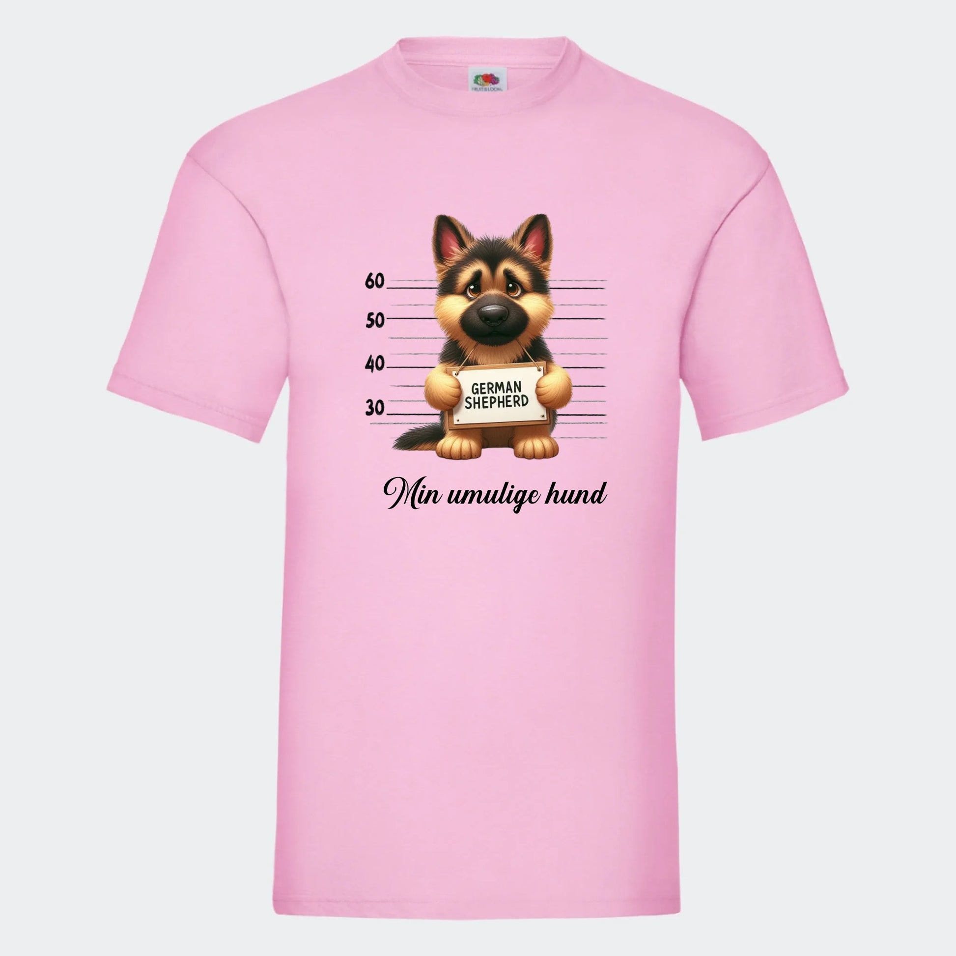 T-shirt-hundehvalpe Customizer TeeInBlue Print på front Lyserød Small
