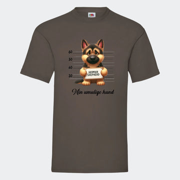 T-shirt-hundehvalpe Customizer TeeInBlue Print på front Mørkebrun Small