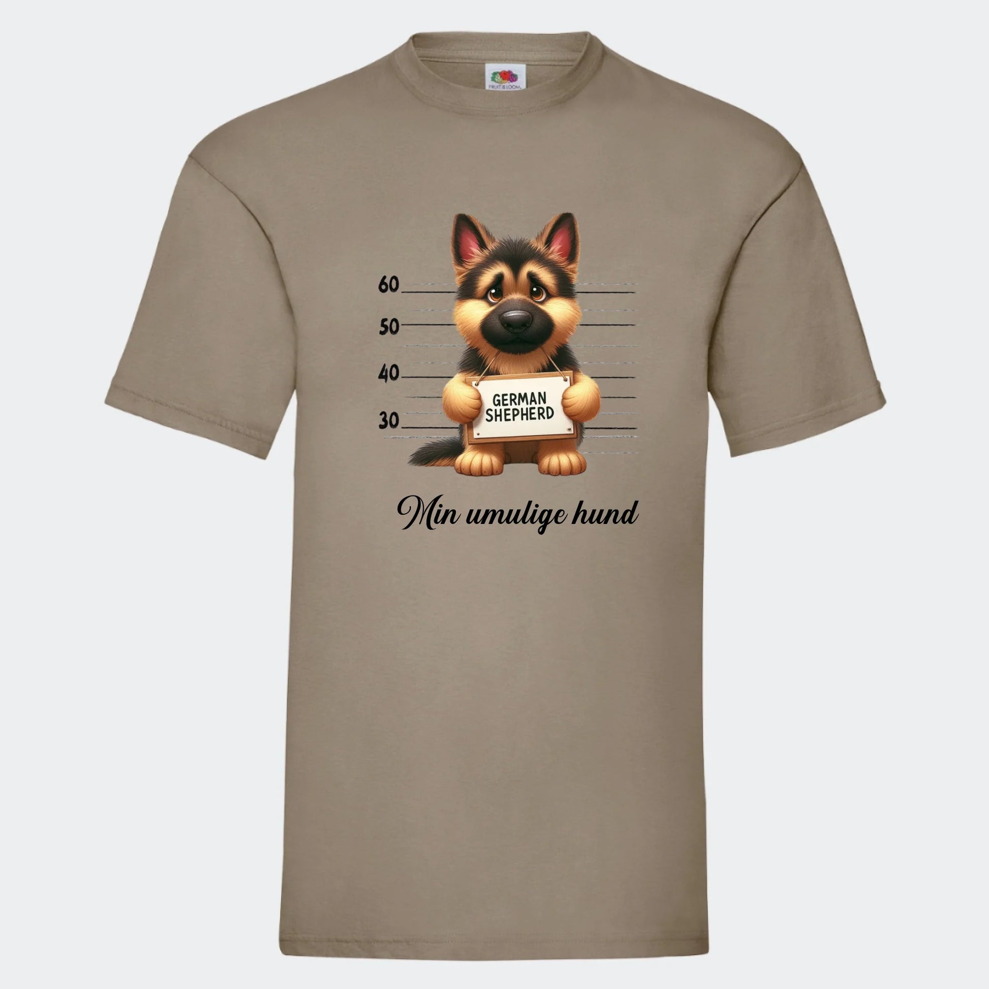 T-shirt-hundehvalpe Customizer TeeInBlue Print på front Khaki Small