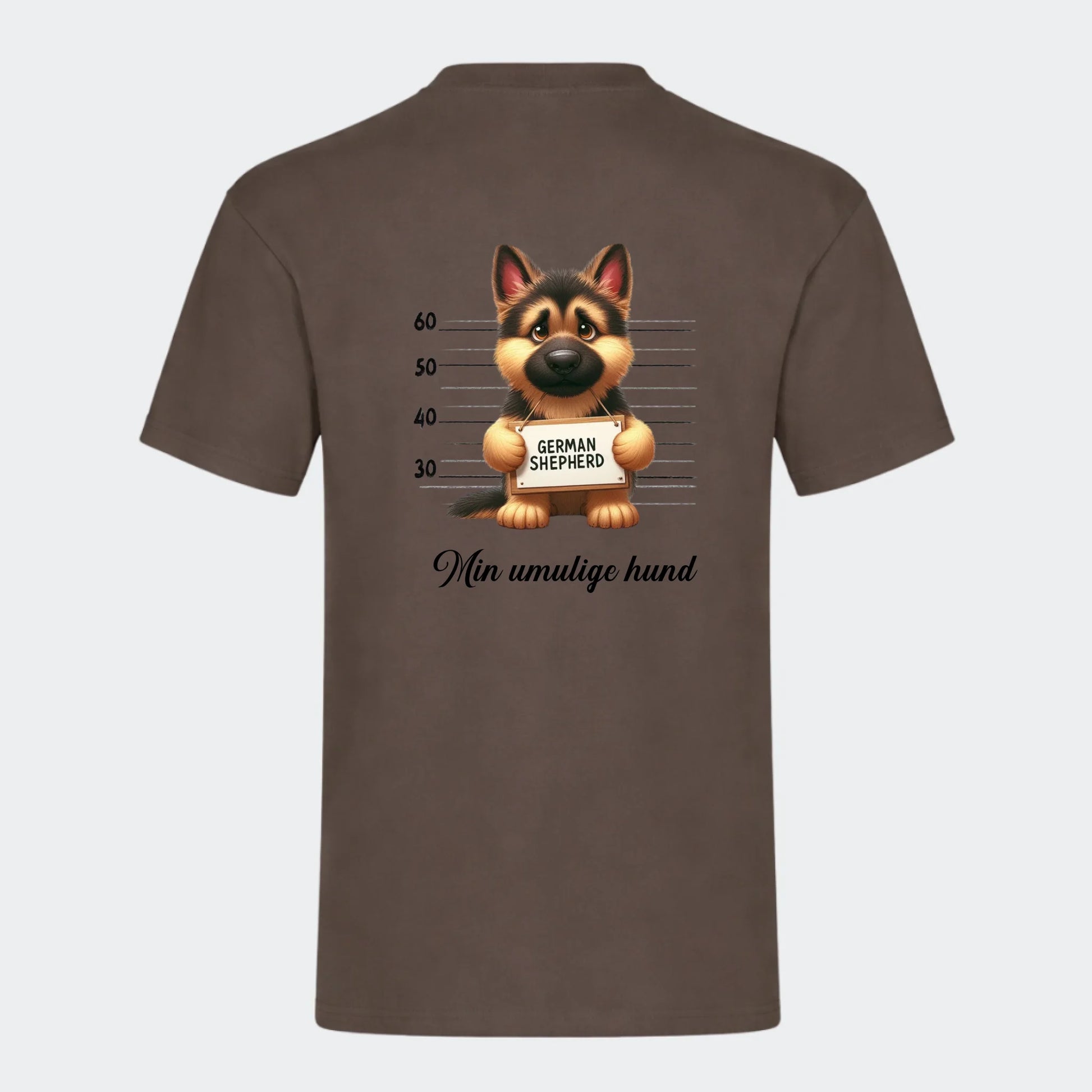 T-shirt-hundehvalpe Customizer TeeInBlue Print på ryg Mørkebrun Small