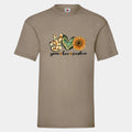 T-shirt til voksne - Peace, love, sunshine Customizer TeeInBlue Print på front Khaki Small