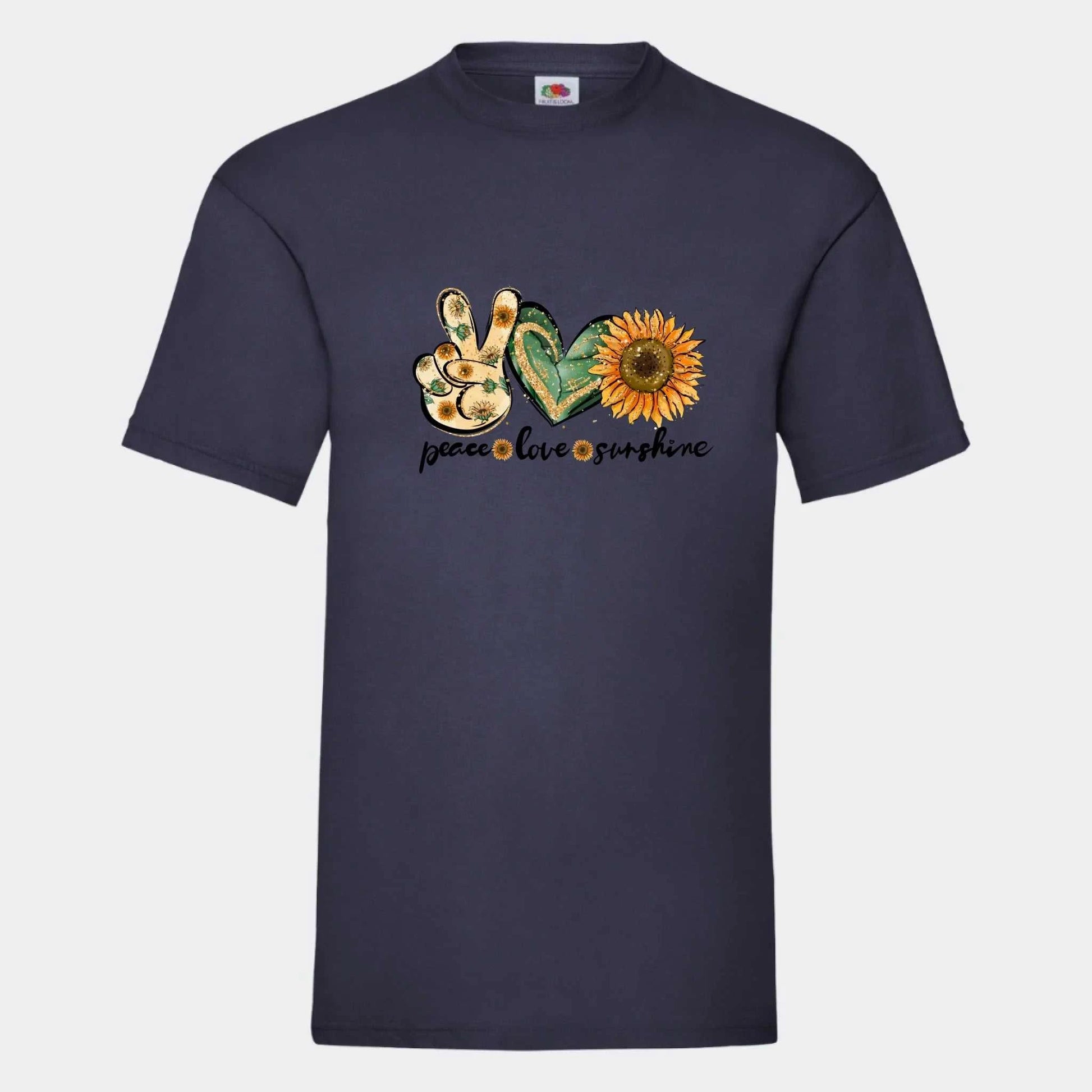 T-shirt til voksne - Peace, love, sunshine Customizer TeeInBlue Print på front Navy Small