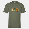 T-shirt til voksne - Peace, love, sunshine Customizer TeeInBlue Print på front Oliven Small