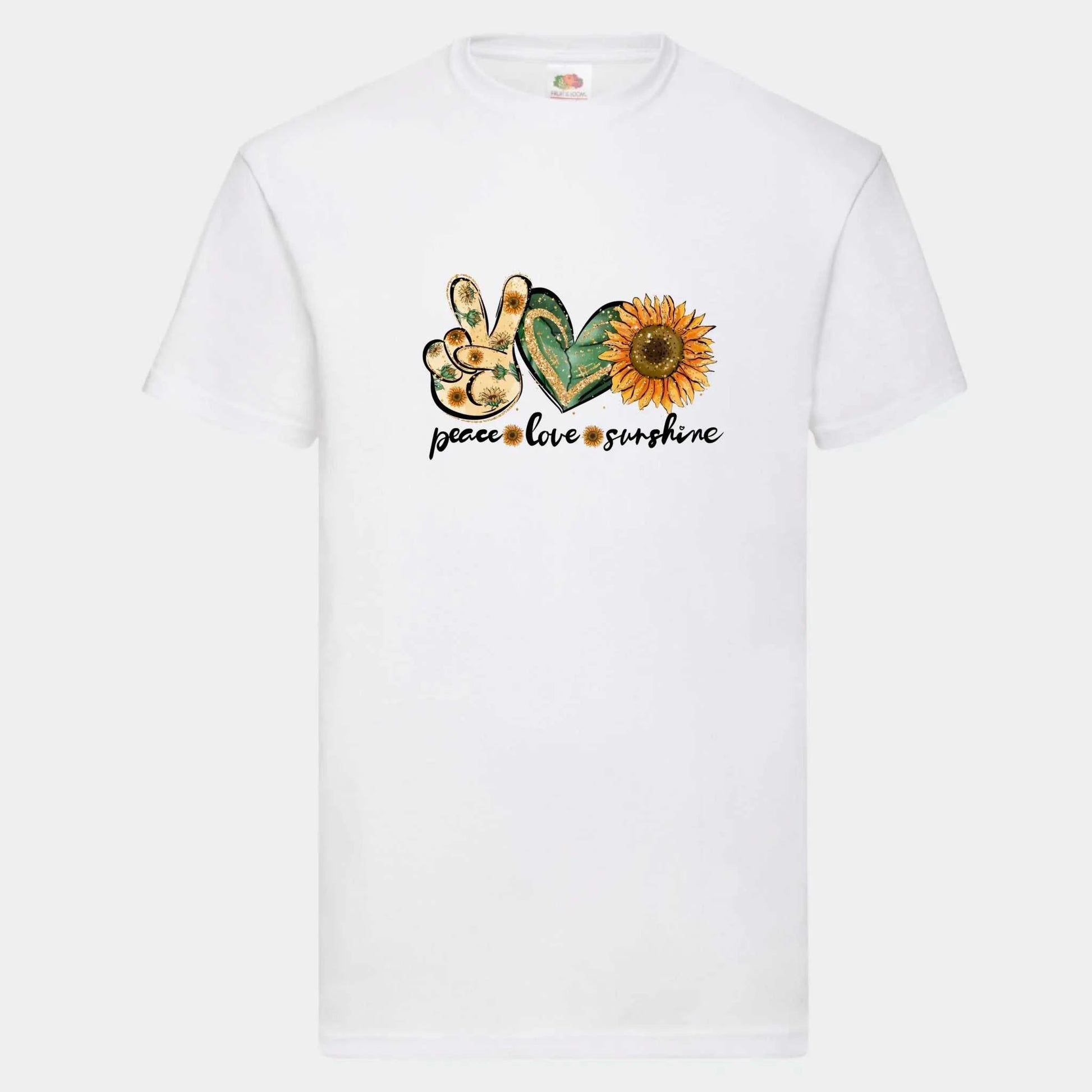 T-shirt til voksne - Peace, love, sunshine Customizer TeeInBlue Print på front Hvid Small