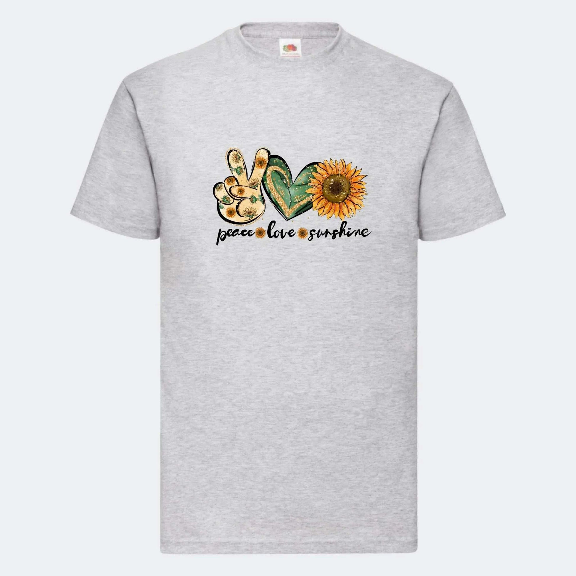 T-shirt til voksne - Peace, love, sunshine Customizer TeeInBlue Print på front Lysegrå Small