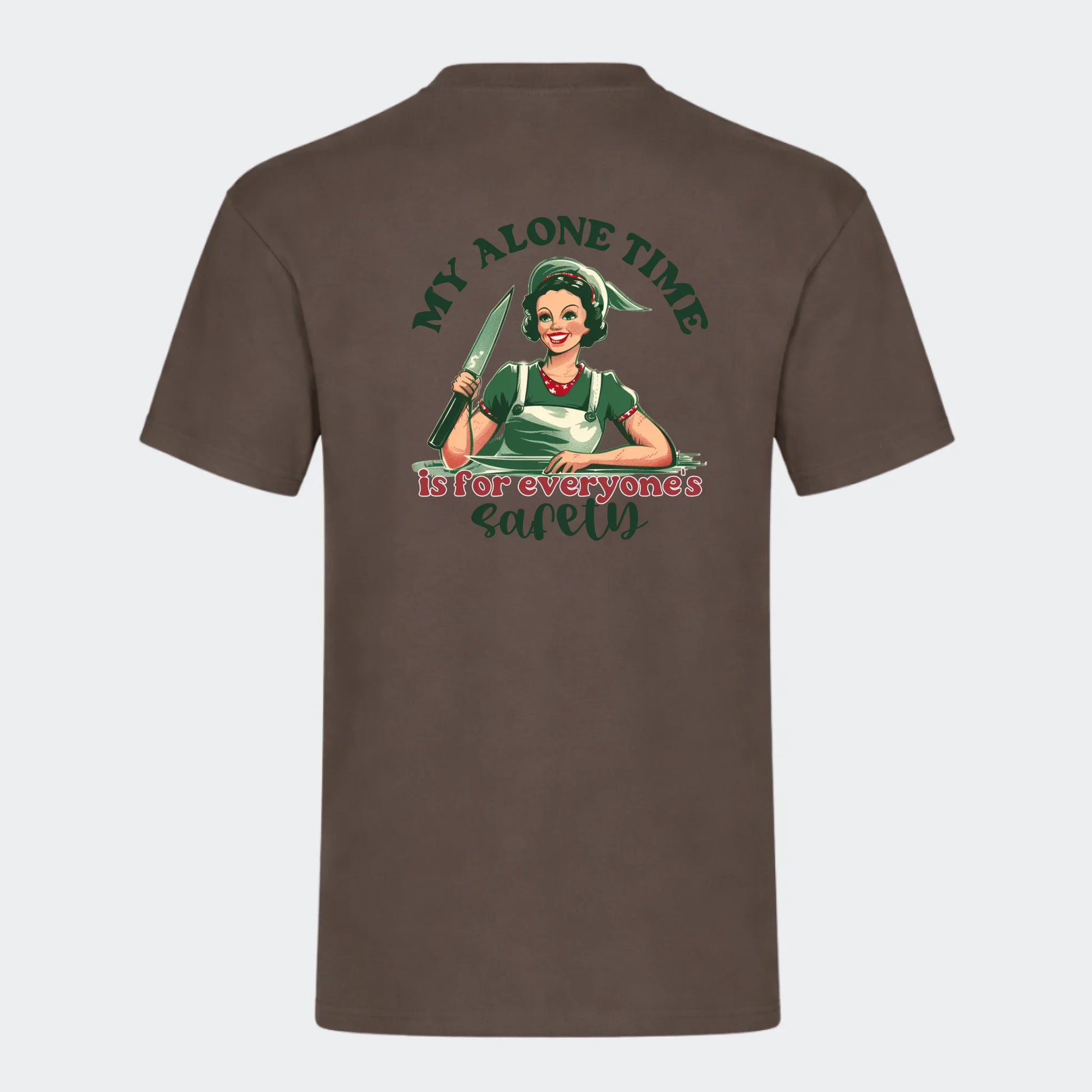 T-shirt - Retro hustru citater Customizer TeeInBlue Print på ryg Mørkebrun Small