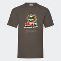T-shirt til voksne - Bil med juletræ Customizer TeeInBlue Print på front Mørkebrun Small