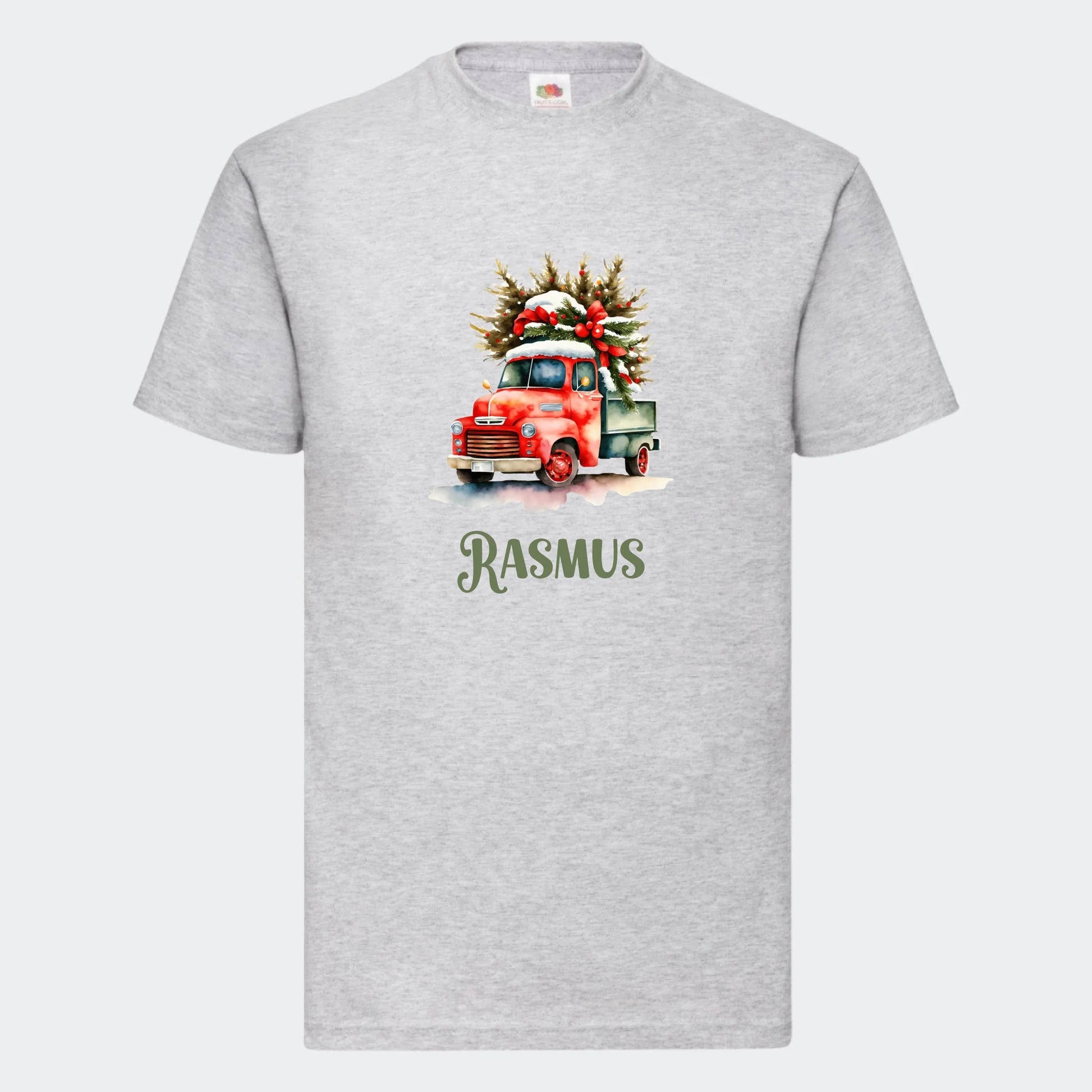 T-shirt til voksne - Bil med juletræ Customizer TeeInBlue Print på front Lysegrå Small