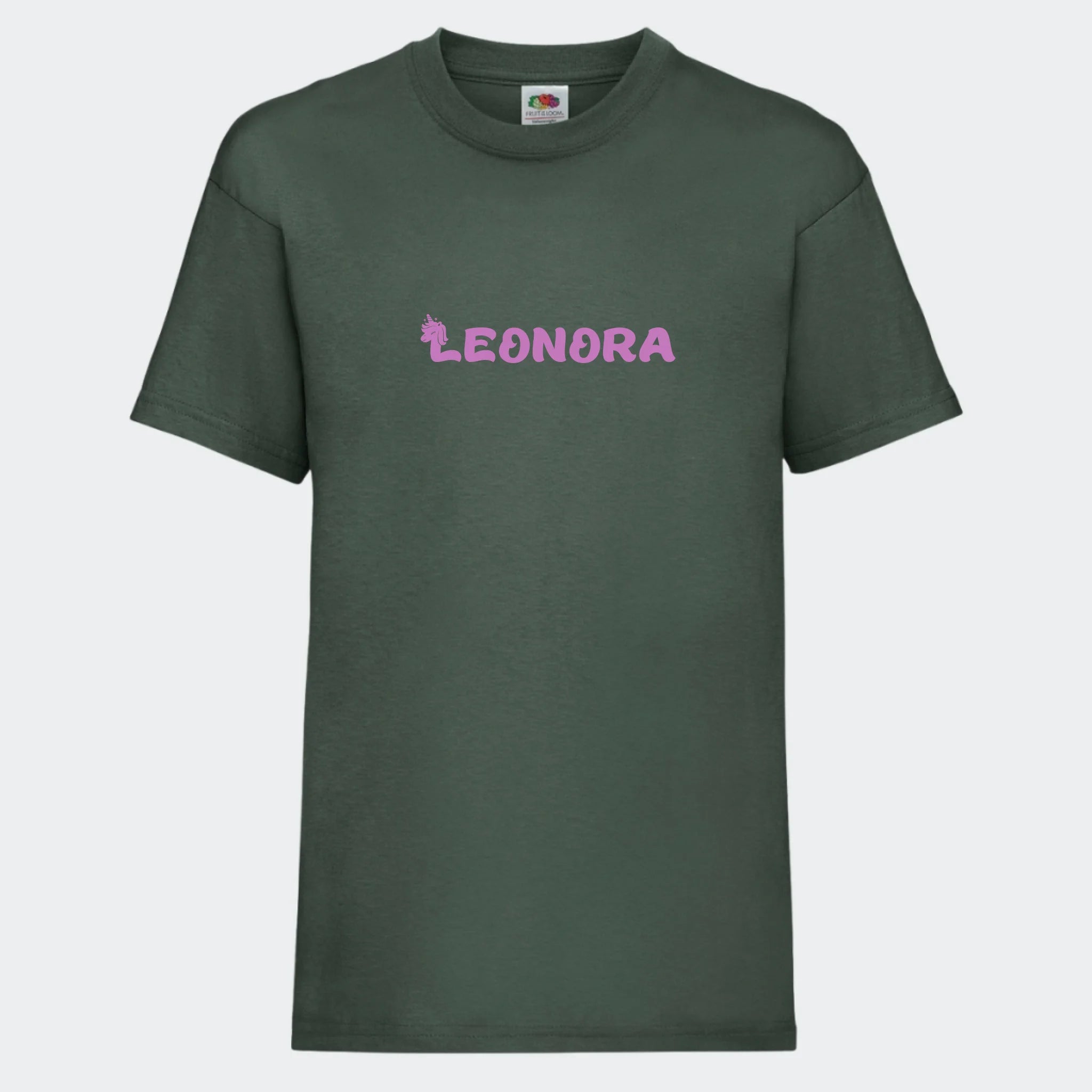 T-shirt til børn – Unicorn skrift, T-shirt tryk foran Mørkegrøn 3-4 år