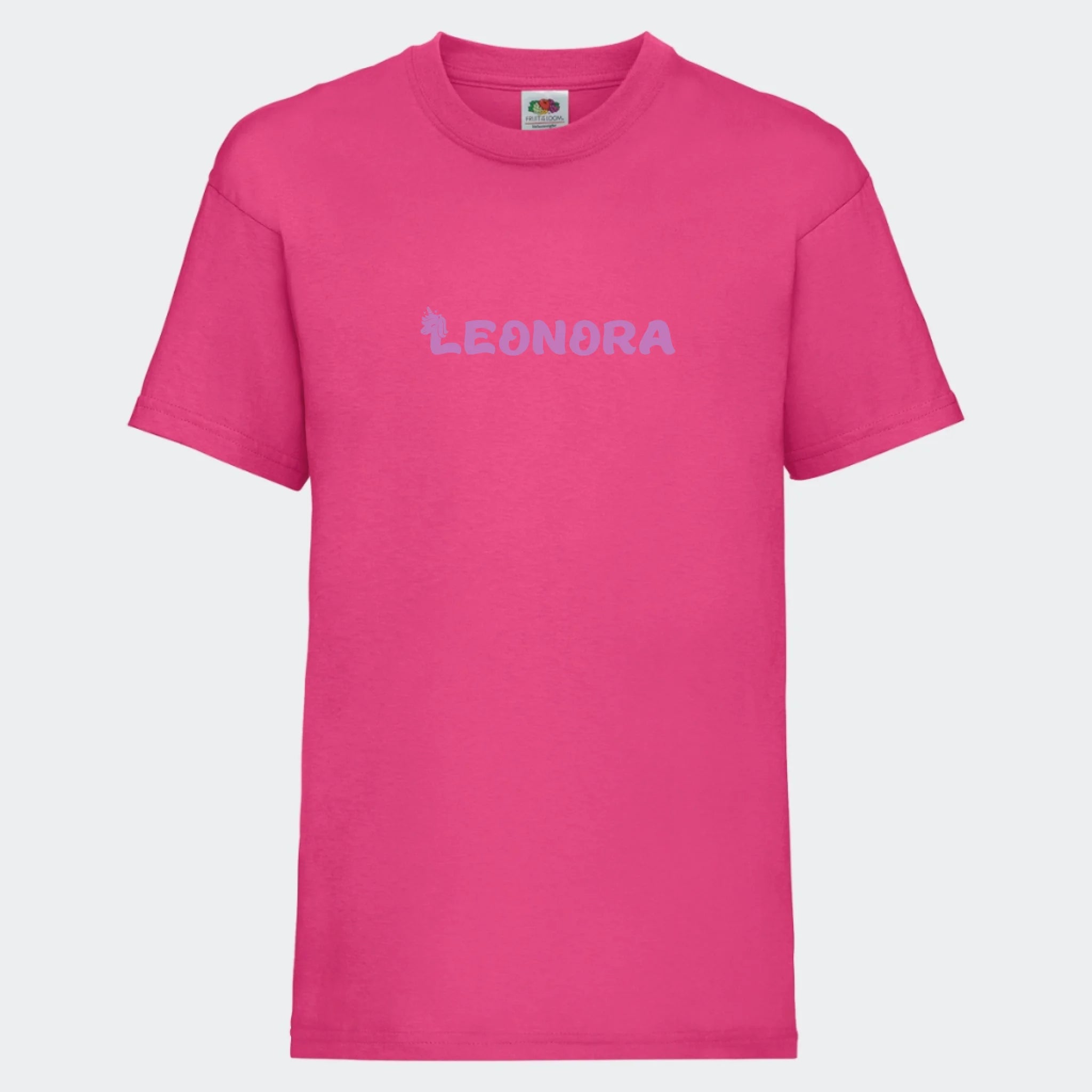 T-shirt til børn – Unicorn skrift, T-shirt tryk foran Fuchsia 3-4 år
