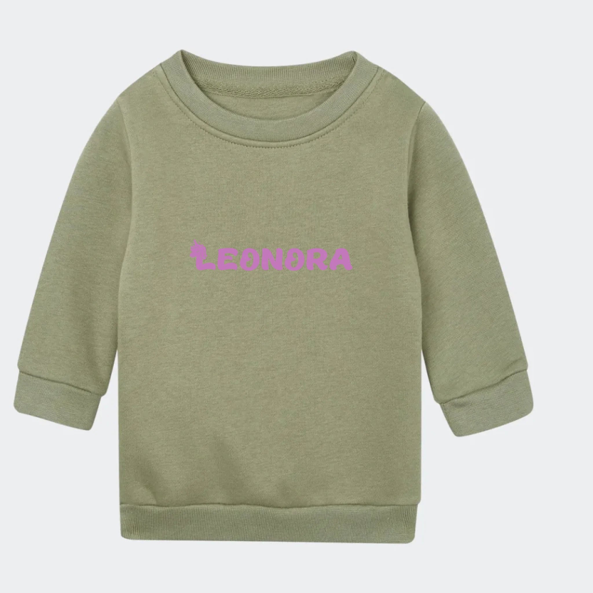 Sweatshirt til små børn – Unicorn skrift, grøn