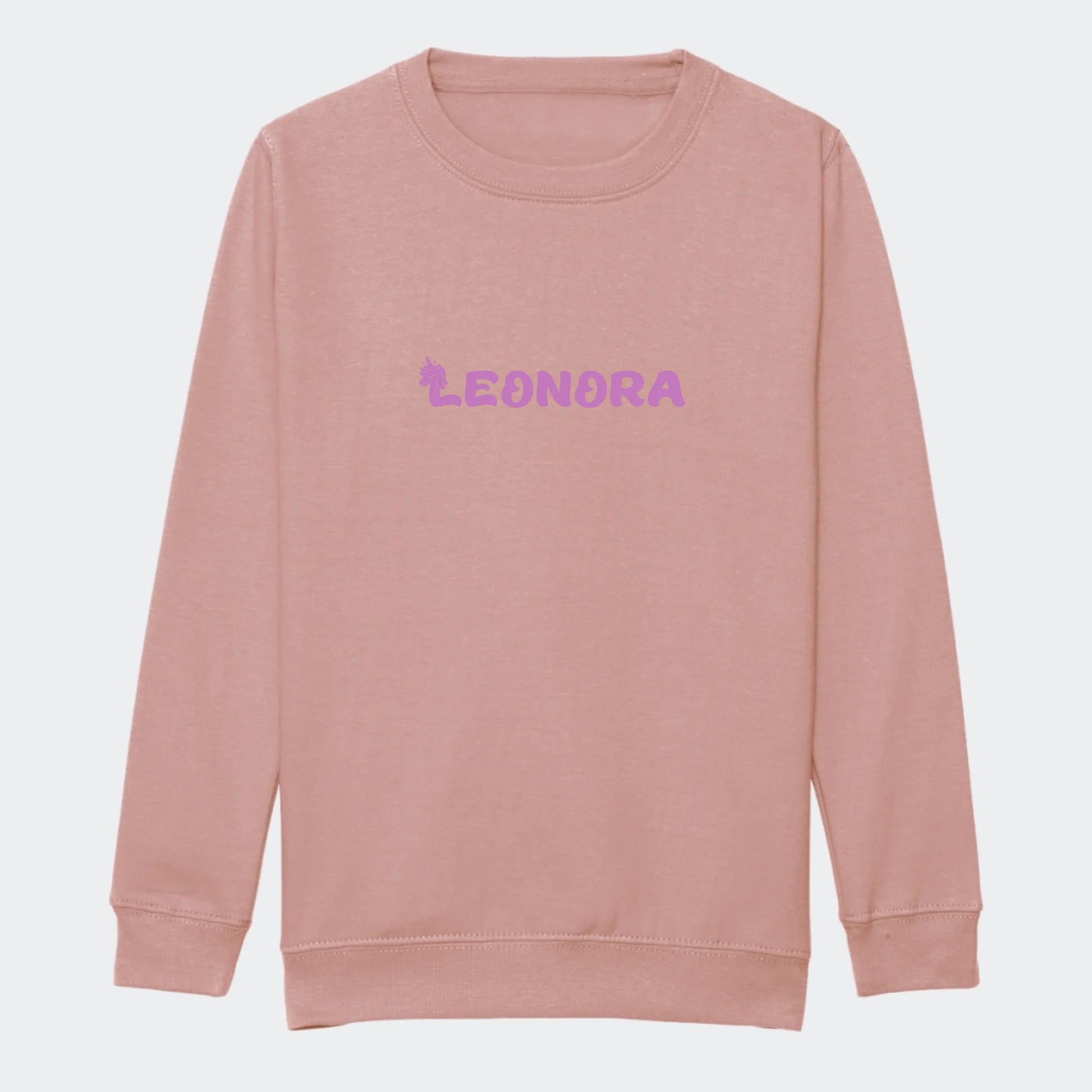 Sweatshirt til junior - Unicorn skrift Customizer TeeInBlue Print på front Dusty Pink 3-4 år