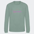 Sweatshirt til junior - Unicorn skrift Customizer TeeInBlue Print på front Dusty Green 3-4 år