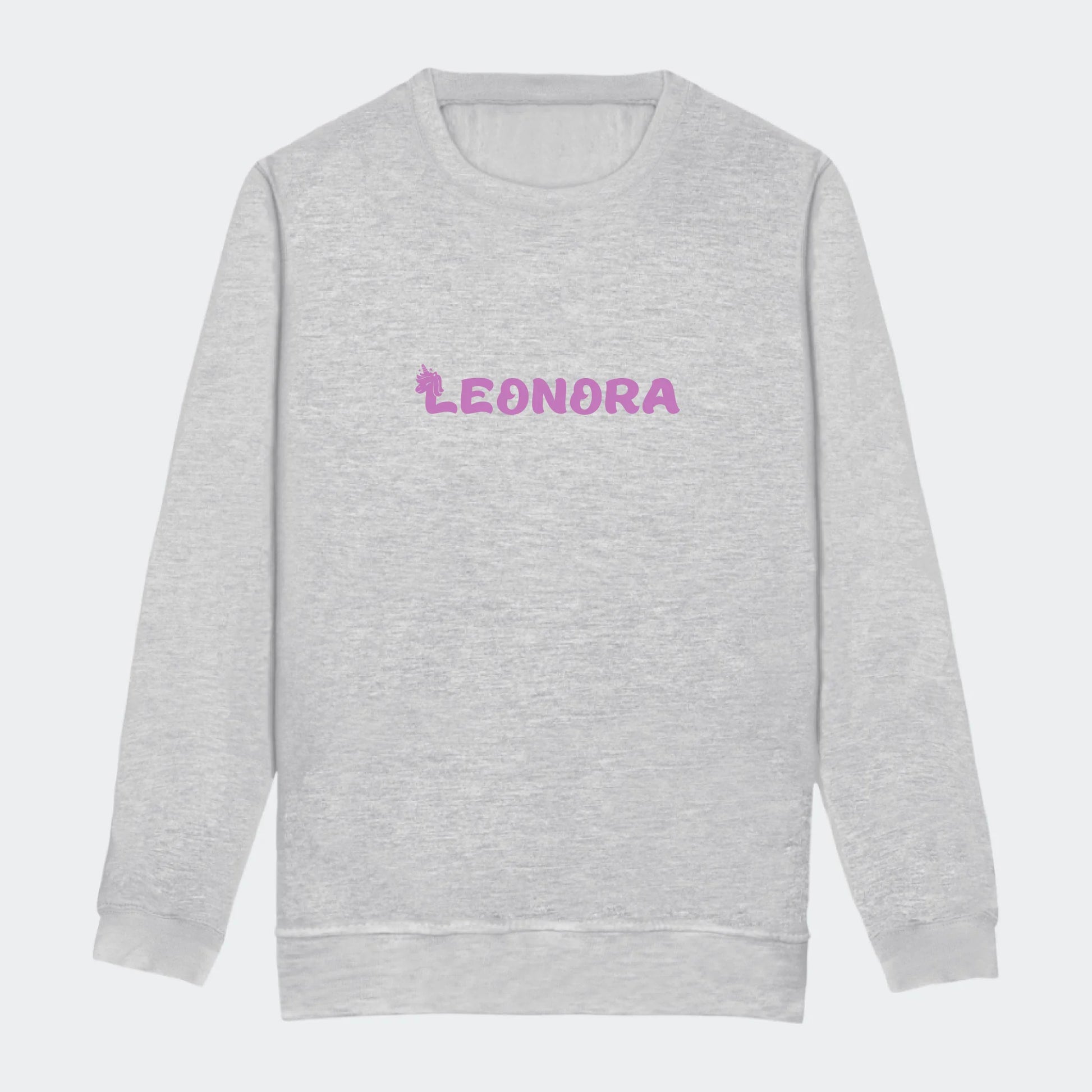 Sweatshirt til junior - Unicorn skrift Customizer TeeInBlue Print på front Heather Grey 3-4 år