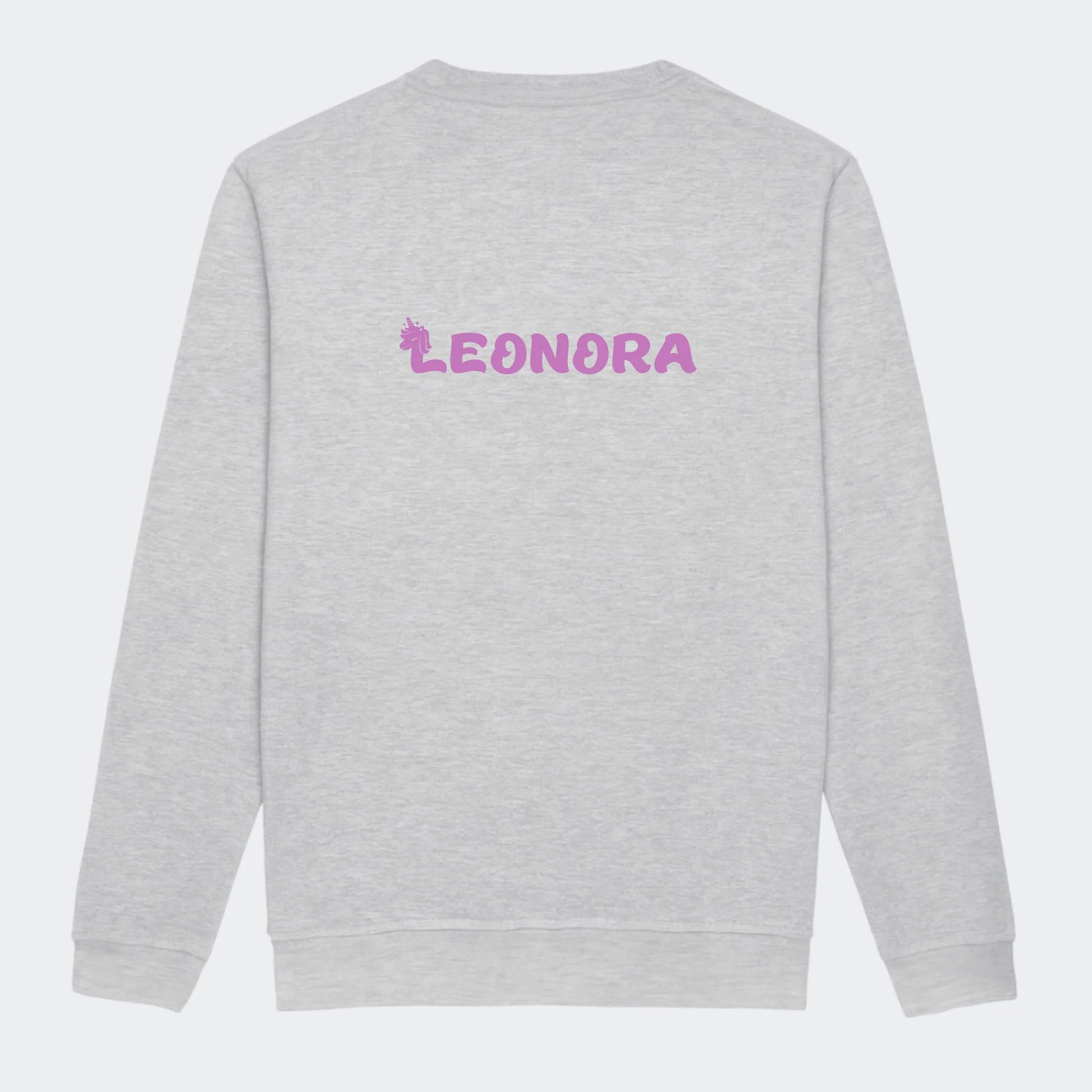Sweatshirt til junior - Unicorn skrift Customizer TeeInBlue Print på ryggen Heather Grey 3-4 år