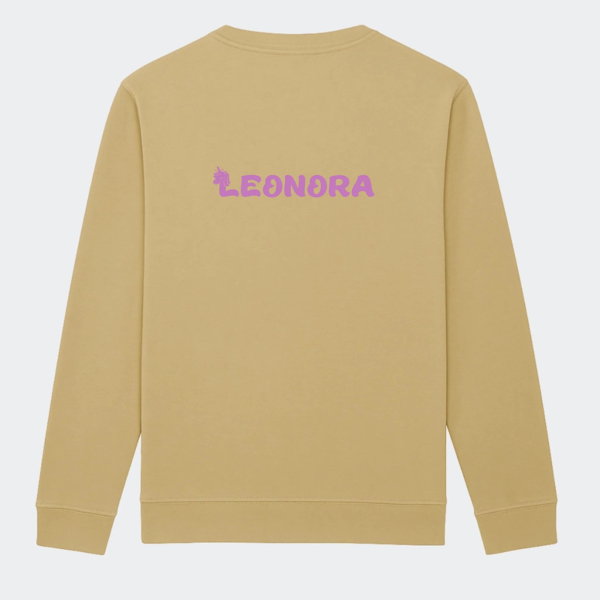 Sweatshirt til junior - Unicorn skrift Customizer TeeInBlue Print på ryggen Desert Sand 3-4 år