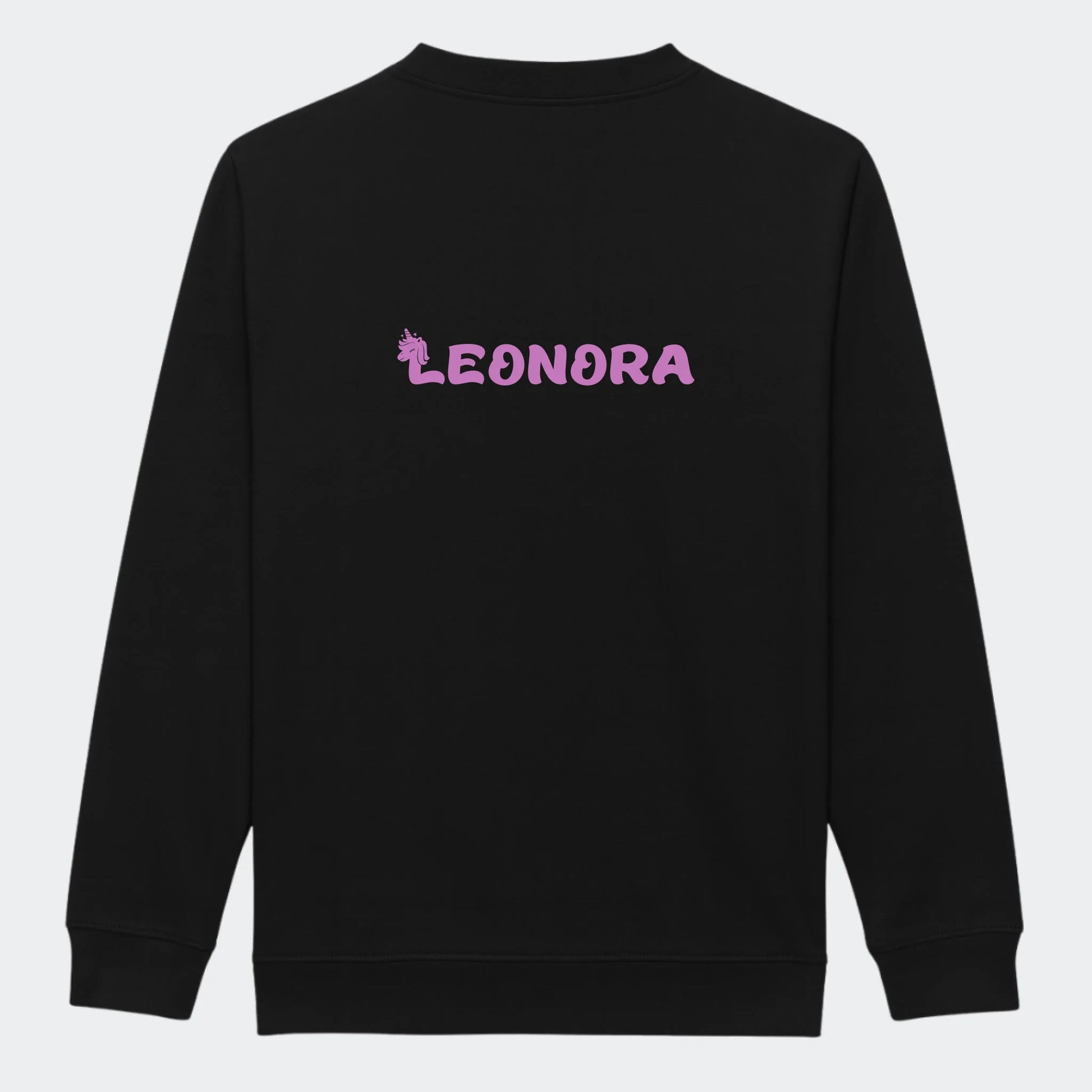 Sweatshirt til junior - Unicorn skrift Customizer TeeInBlue Print på ryggen Sort 3-4 år