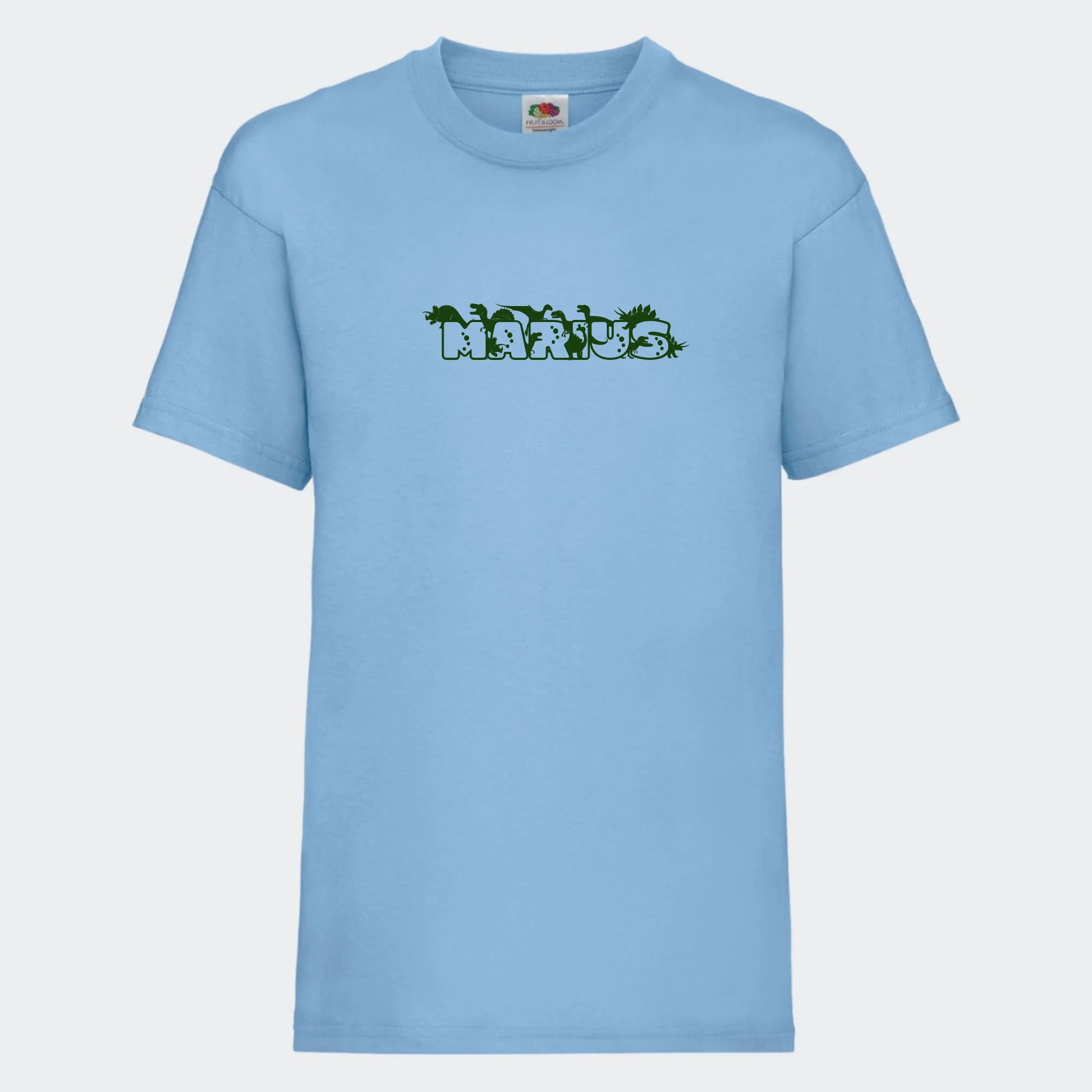 T-shirt til børn - Dino skrift Customizer TeeInBlue T-shirt Print på front Lyseblå 3-4 år