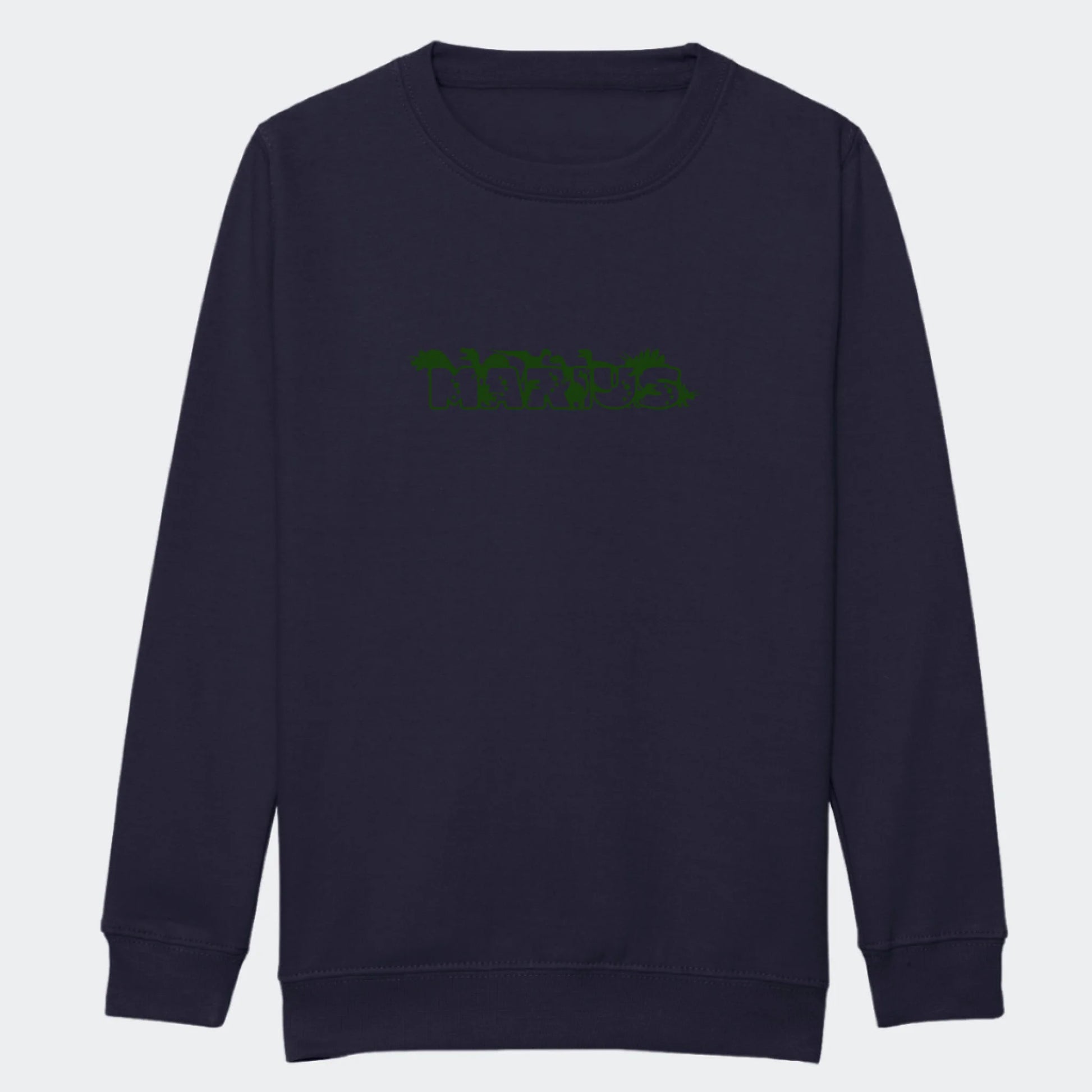 Sweatshirt til junior - Dino skrift Customizer TeeInBlue Print på front French Navy 3-4 år