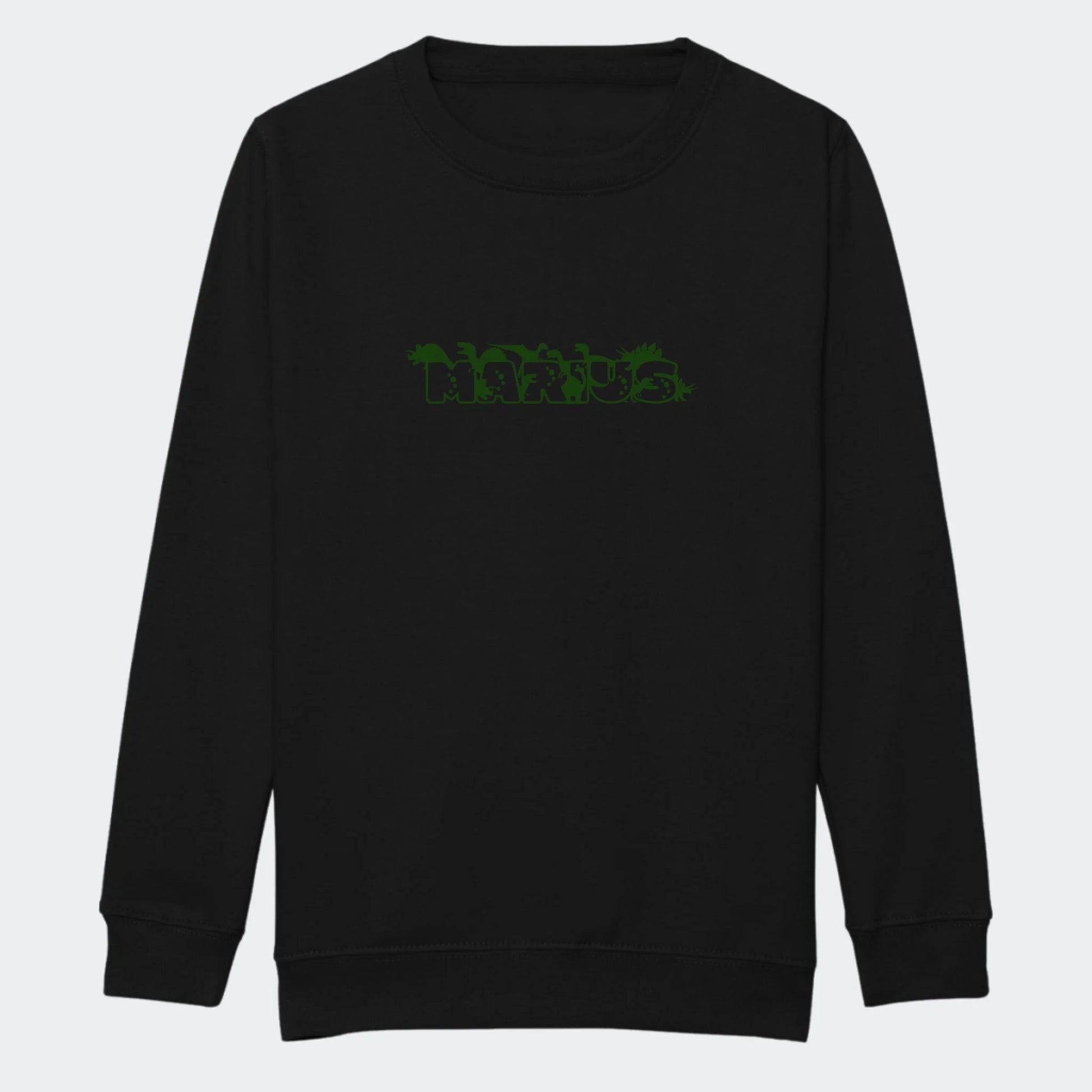 Sweatshirt til junior - Dino skrift Customizer TeeInBlue Print på front Sort 3-4 år