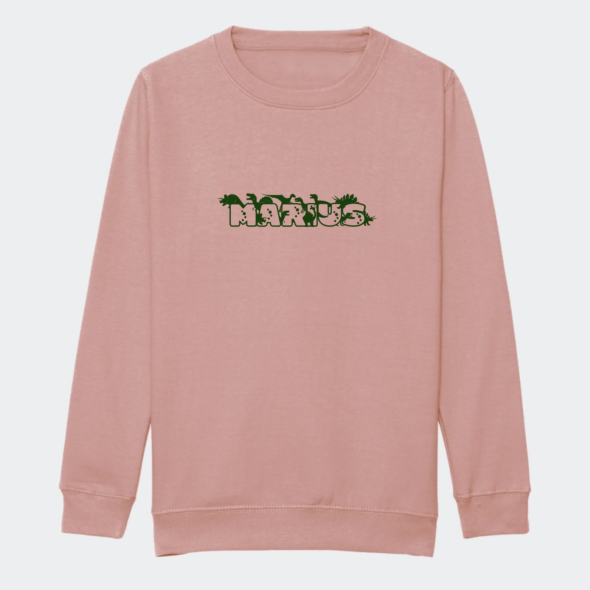 Sweatshirt til junior - Dino skrift Customizer TeeInBlue Print på front Dusty Pink 3-4 år