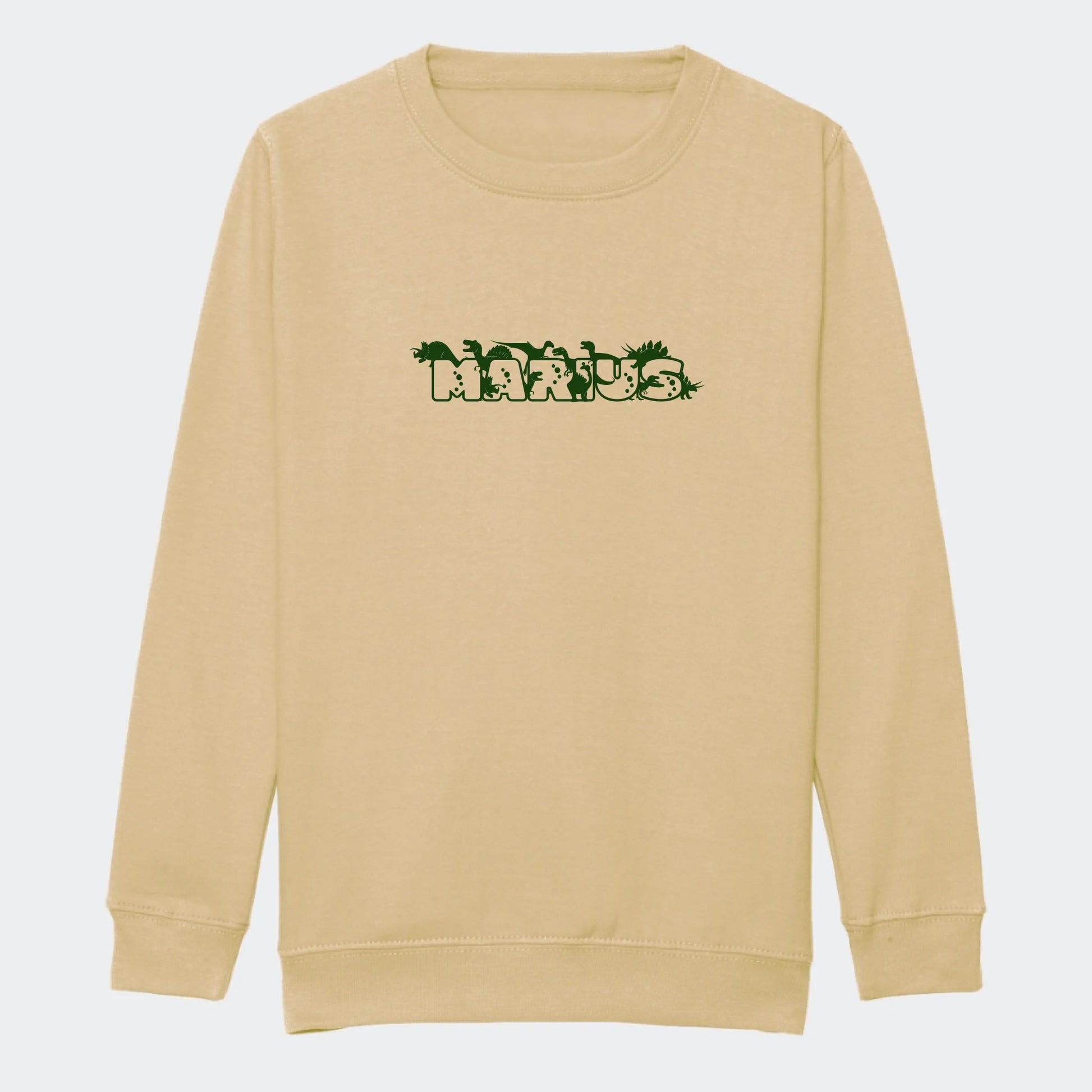 Sweatshirt til junior - Dino skrift Customizer TeeInBlue Print på front Desert Sand 3-4 år