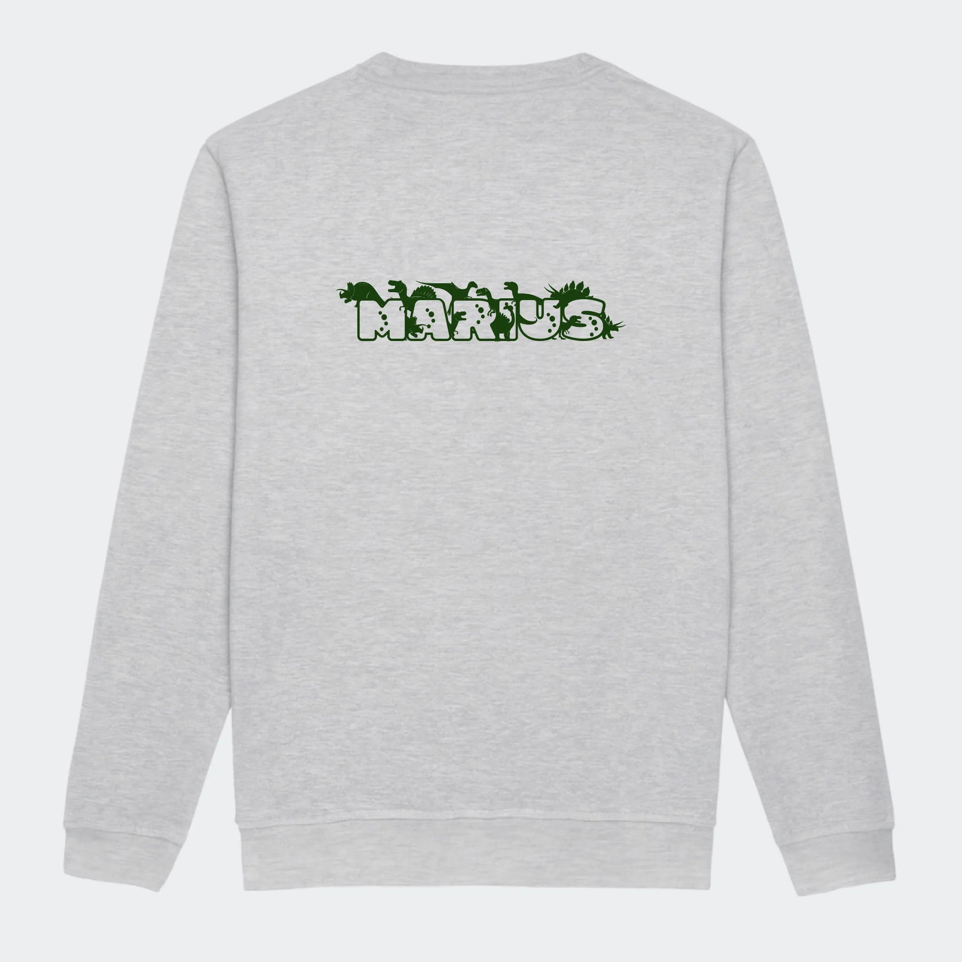 Sweatshirt til junior - Dino skrift Customizer TeeInBlue Print på ryggen Heather Grey 3-4 år