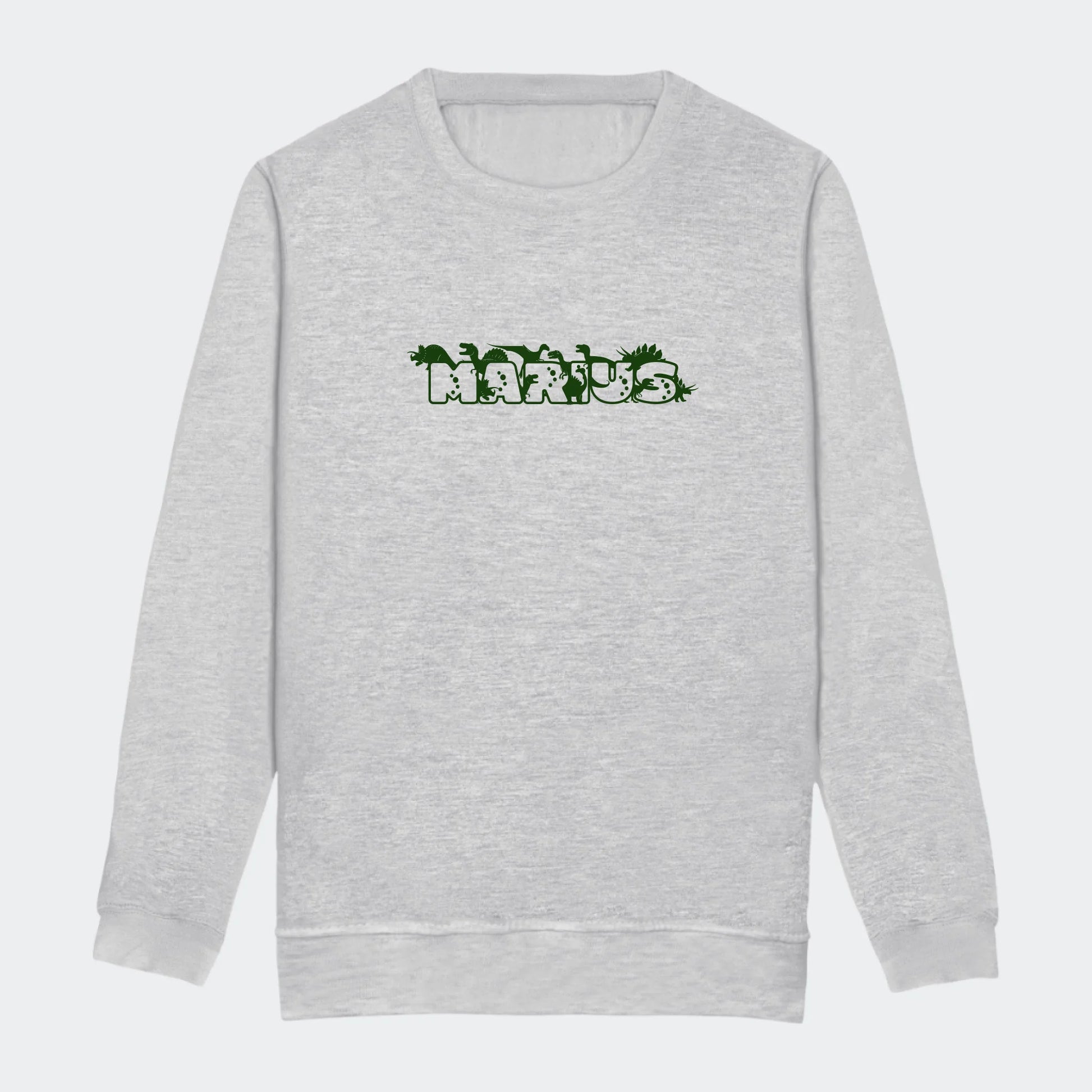 Sweatshirt til junior - Dino skrift Customizer TeeInBlue Print på front Heather Grey 3-4 år