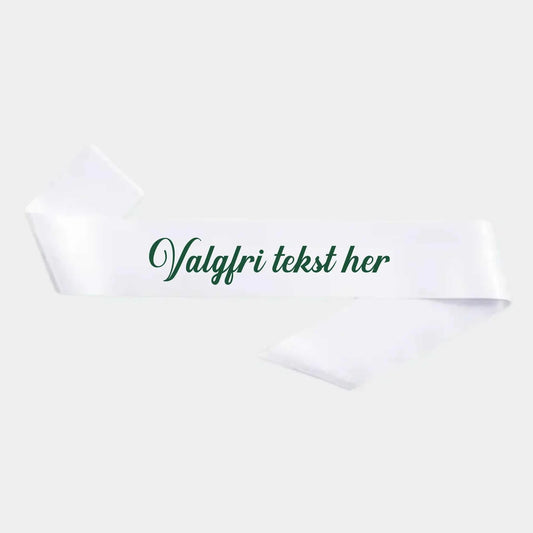 Hvidt personligt ordensbånd med valgfri tekst til fest og gaveidé