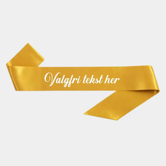 Guld ordensbånd med valgfri tekst til personlige begivenheder og gaver.